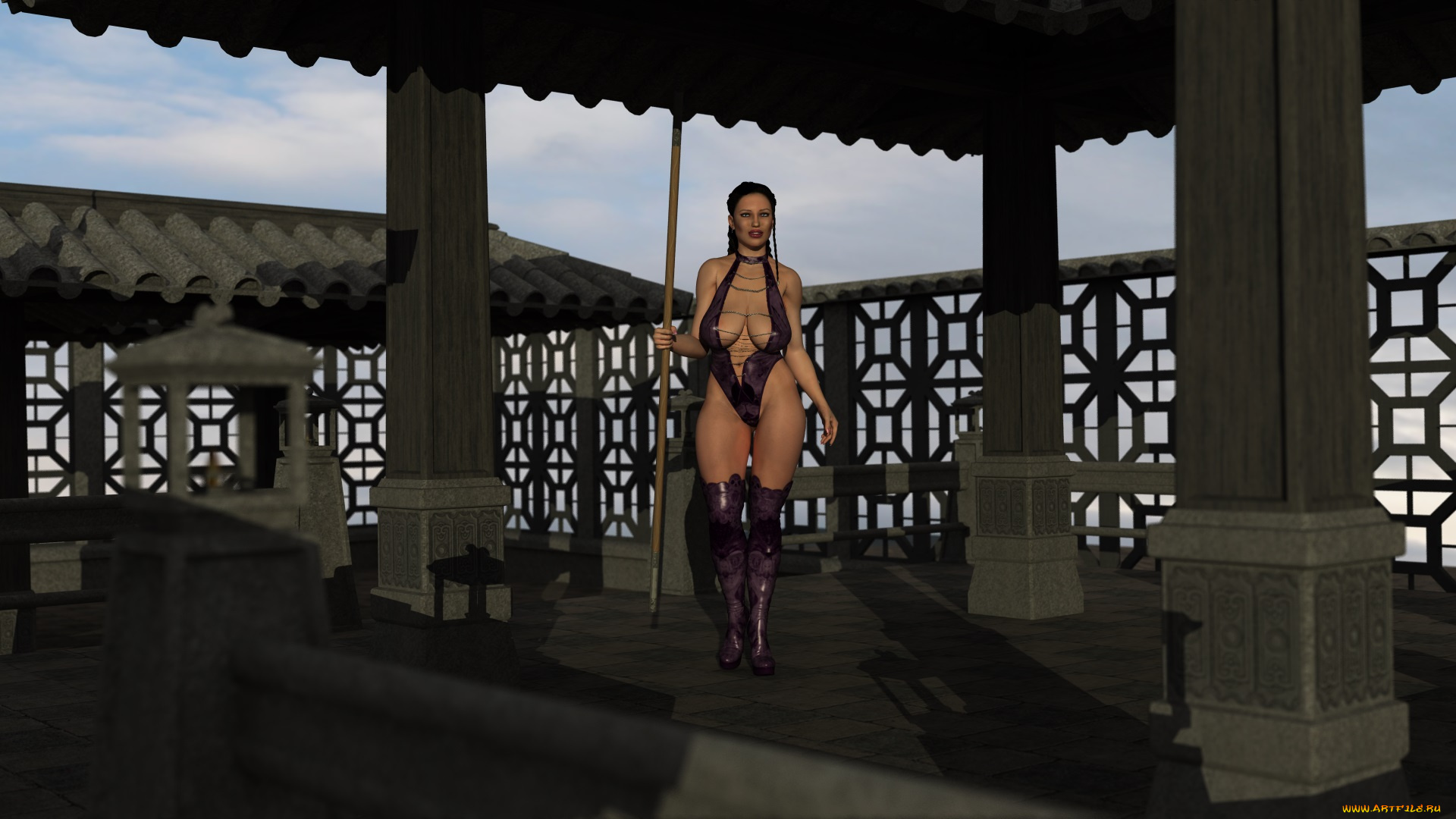 3д, графика, люди, , people, взгляд, девушка, фон, забор, сапоги, оружие