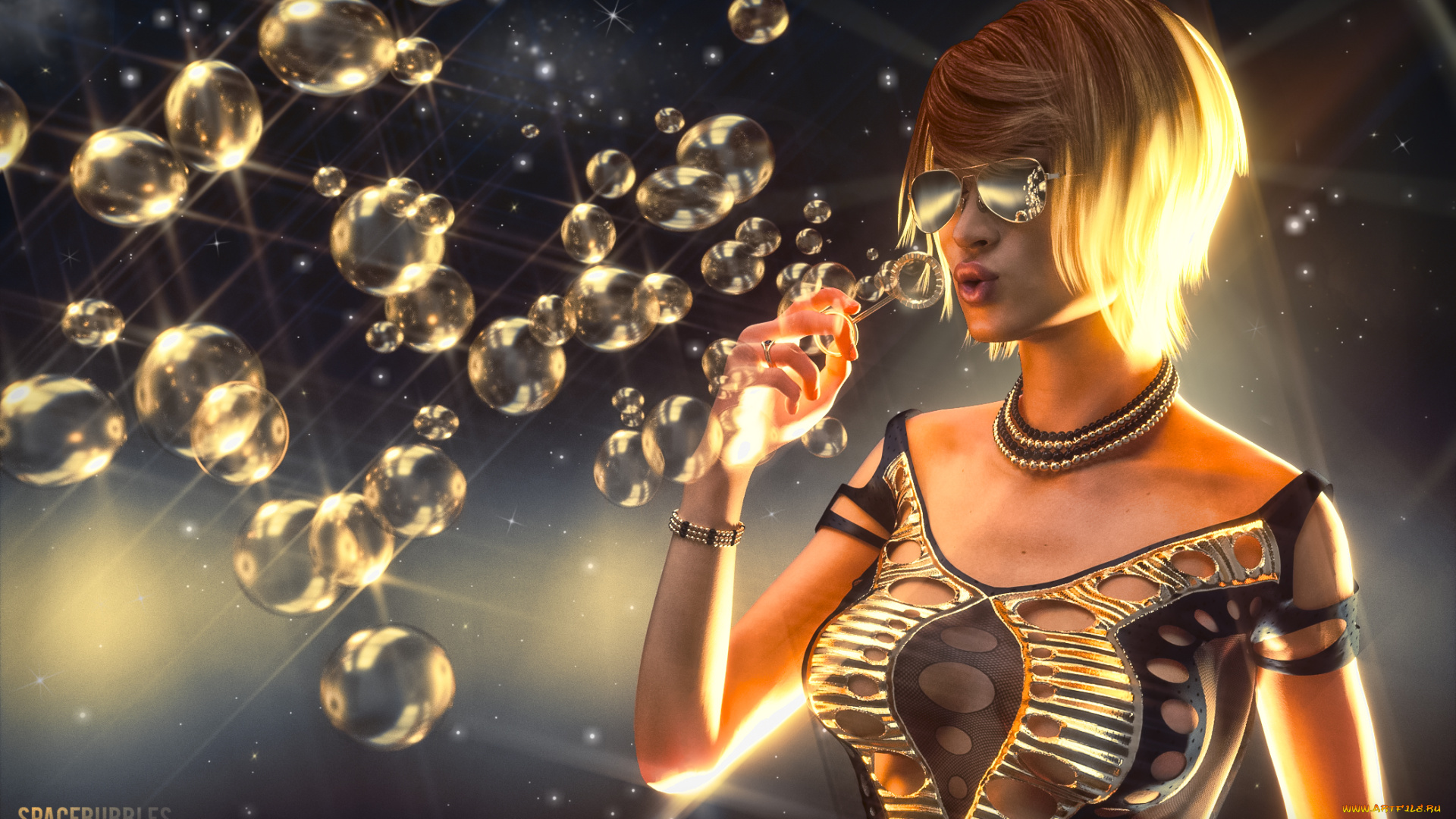 3д, графика, люди, , people, взгляд, пузыри, фон, девушка