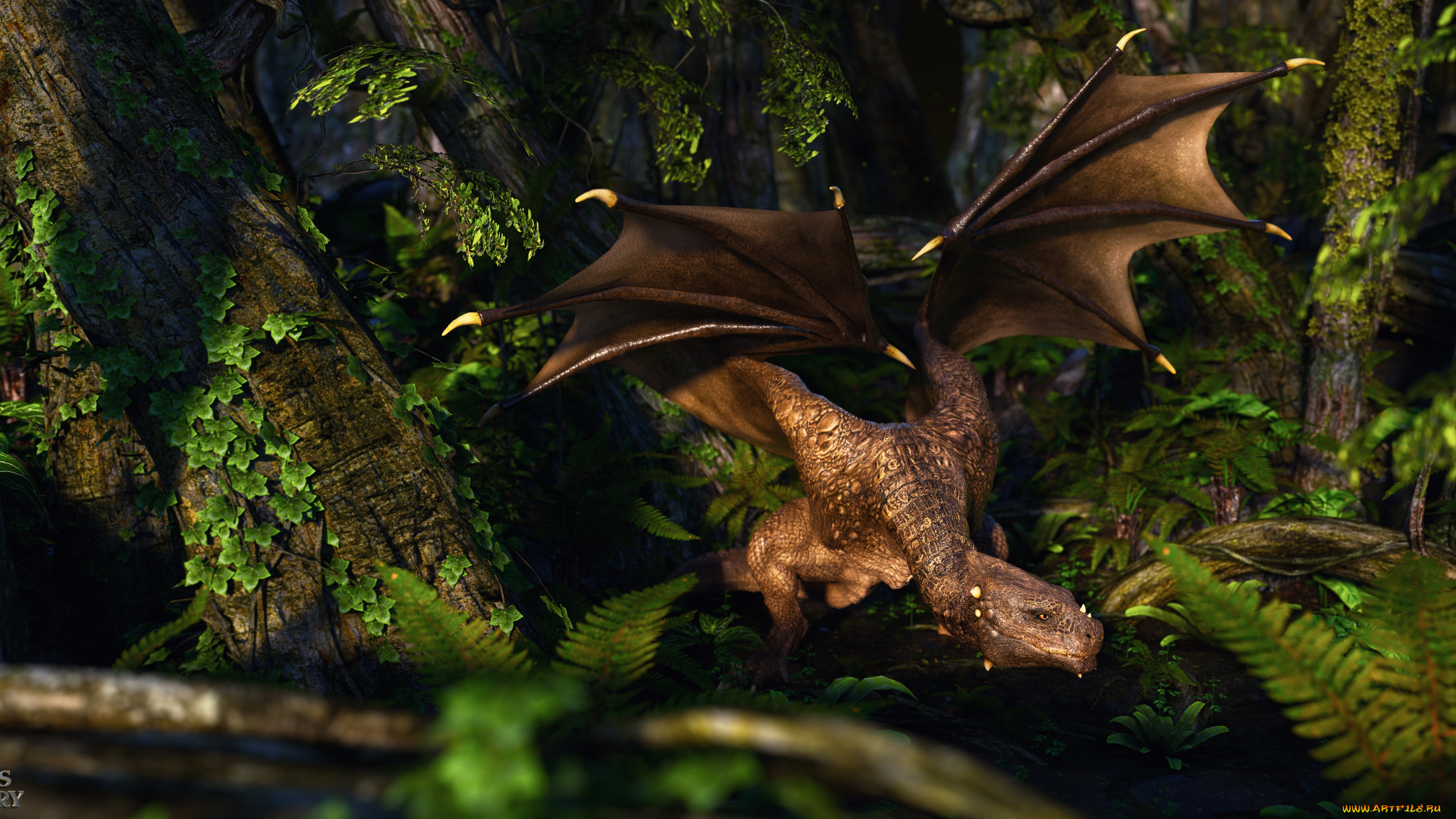 3д, графика, существа, , creatures, лес, дракон