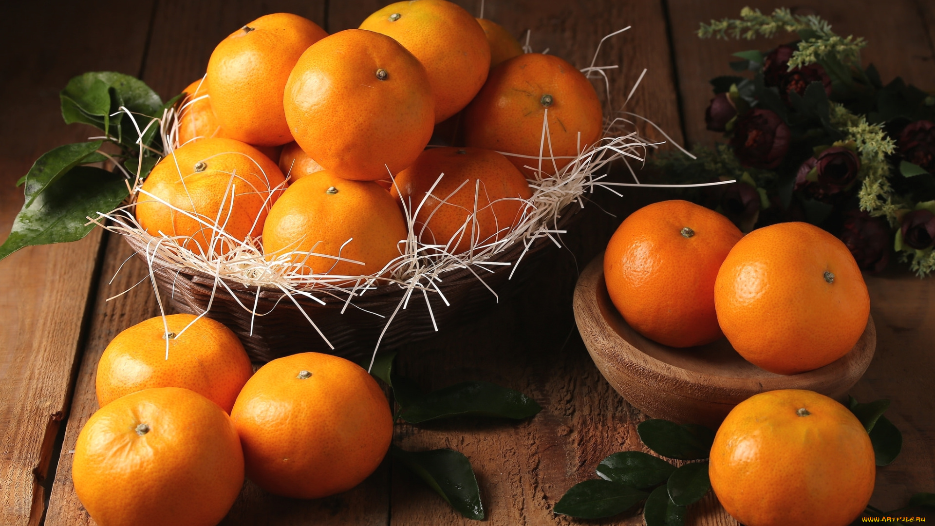 еда, цитрусы, мандарины, плоды, корзинка