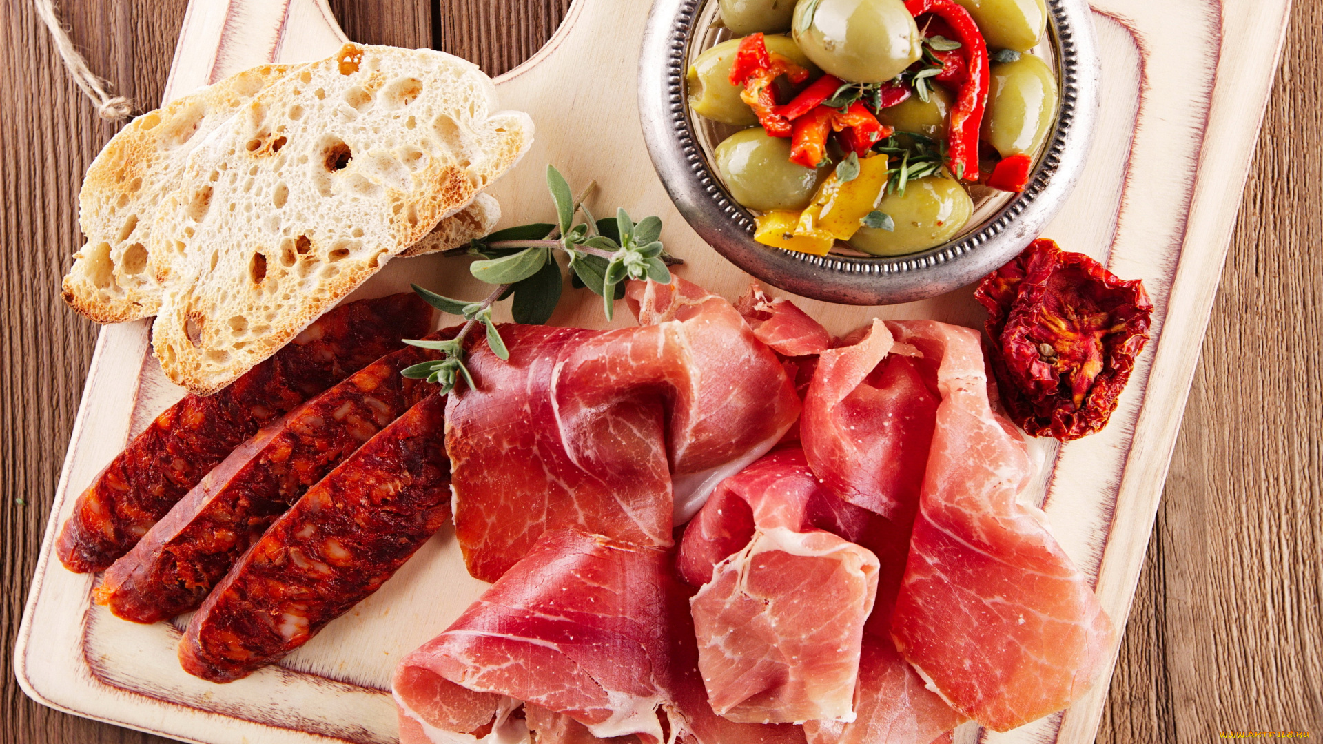 еда, колбасные, изделия, мясо, ветчина, маслины, колбаса, хлеб