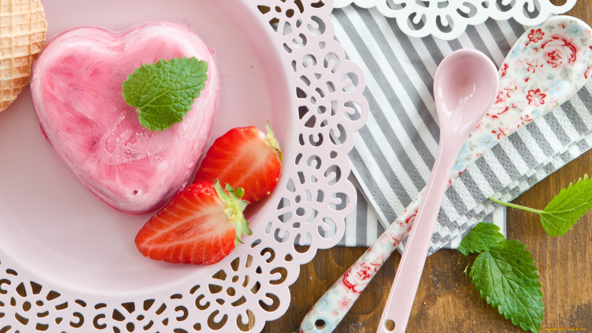 еда, мороженое, , десерты, мята, клубника