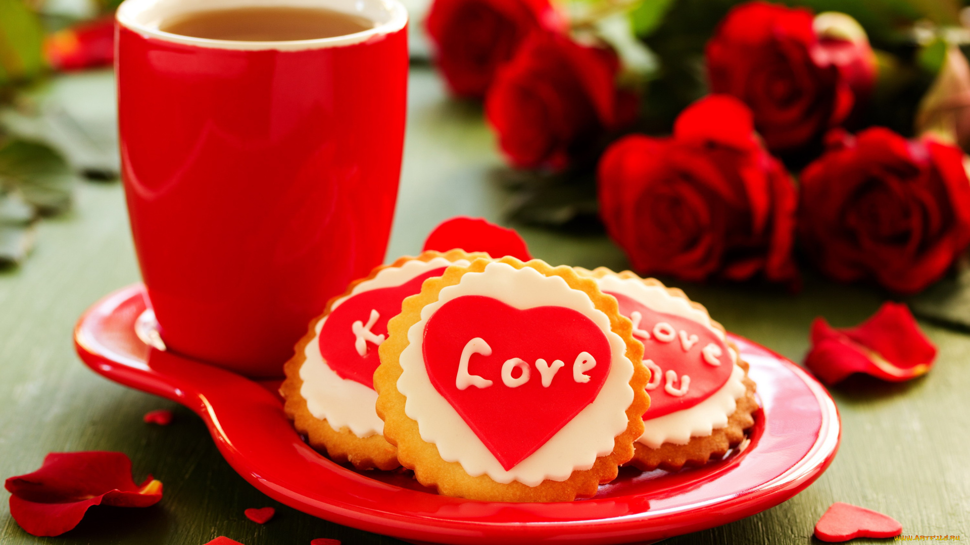 праздничные, день, святого, валентина, , сердечки, , любовь, любовь, кофе, печенье, розы