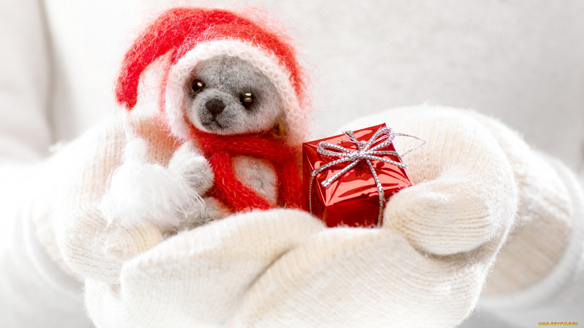 праздничные, мягкие, игрушки, winter, cute, toy, dog, hands, santa, gift, xmas, christmas, зима, игрушка, варежки, руки