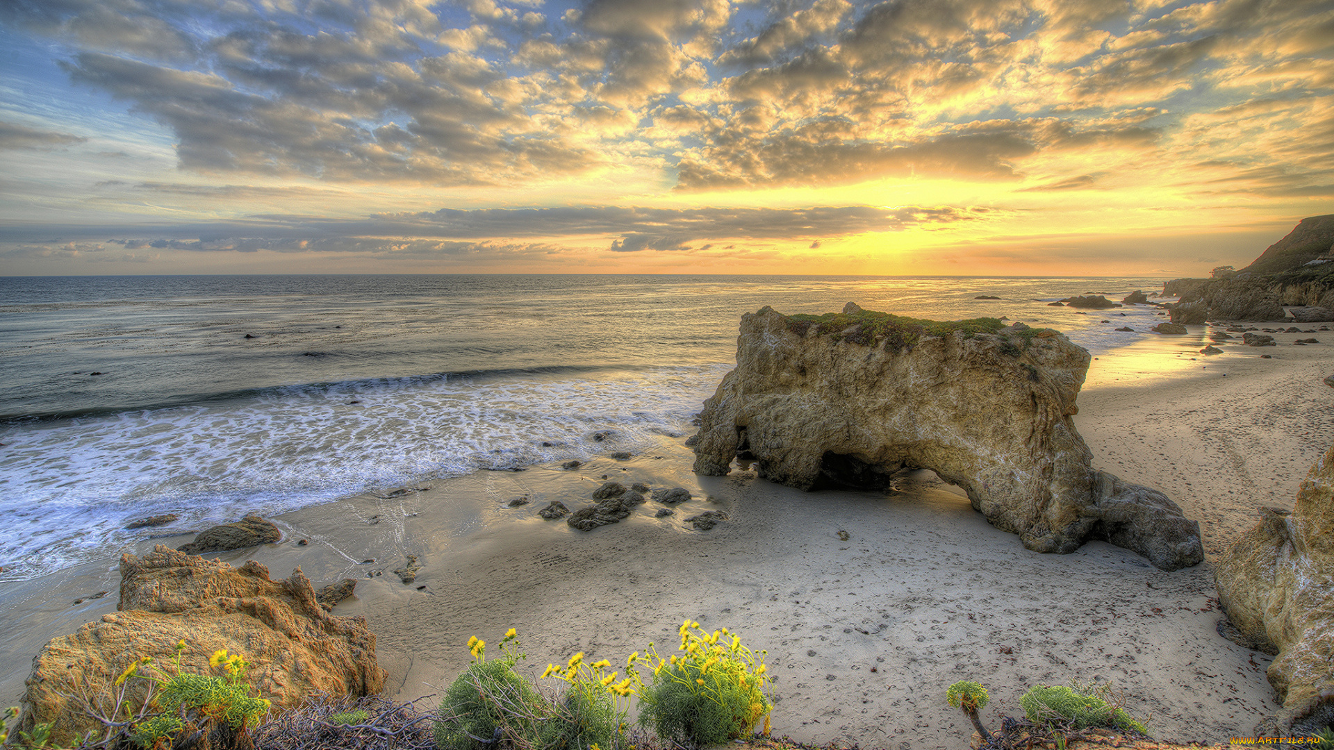 природа, восходы, закаты, пляж, зарево, тучи, океан