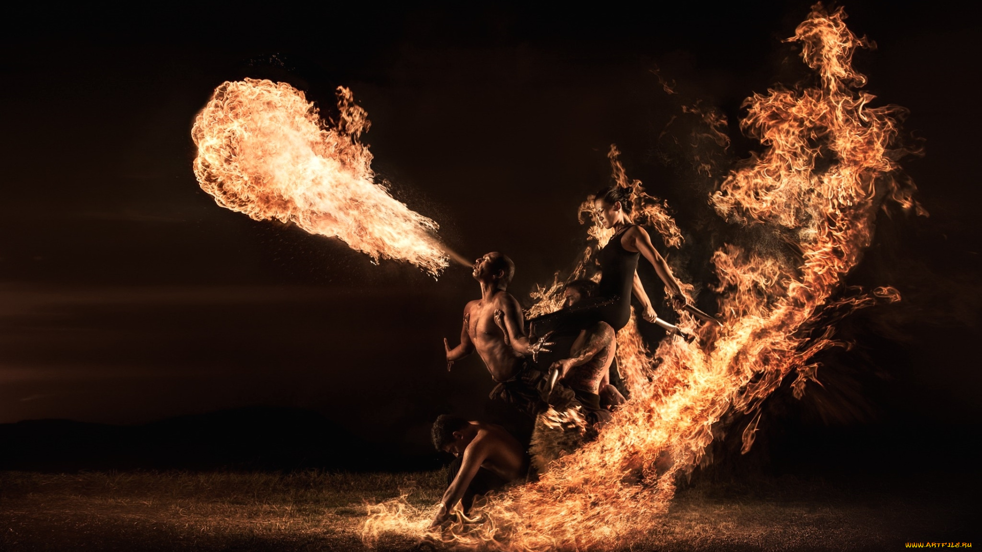 разное, люди, фаер-шоу, огонь