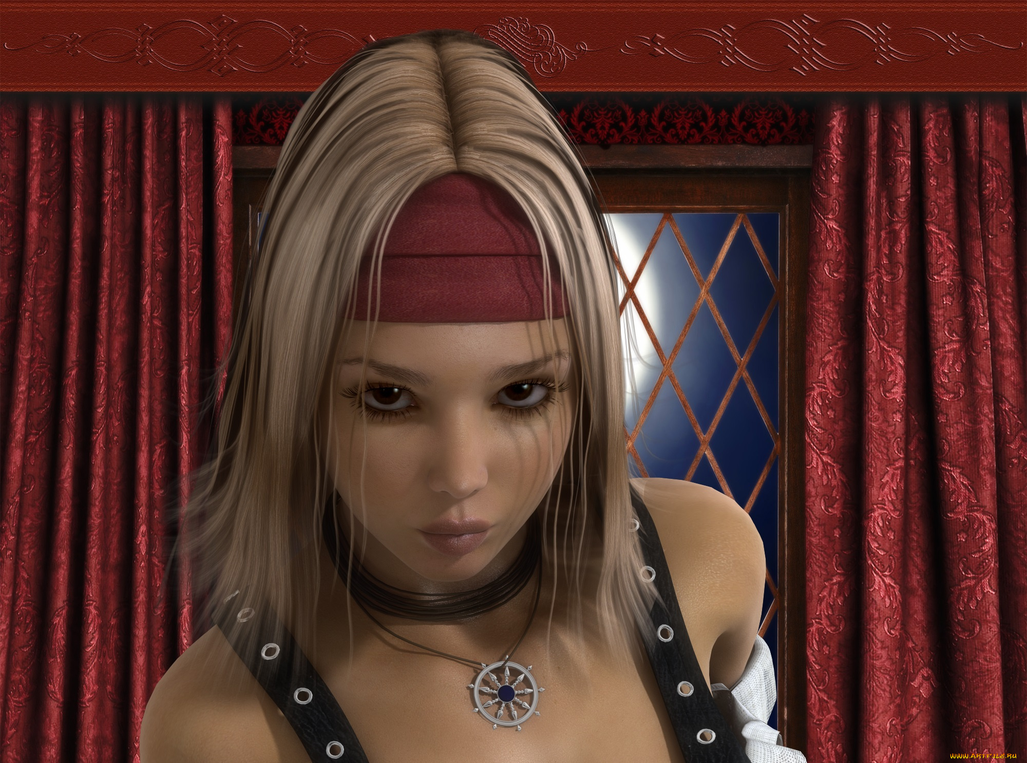 3д, графика, портрет, , portraits, девушка, взгляд, фон, шторы