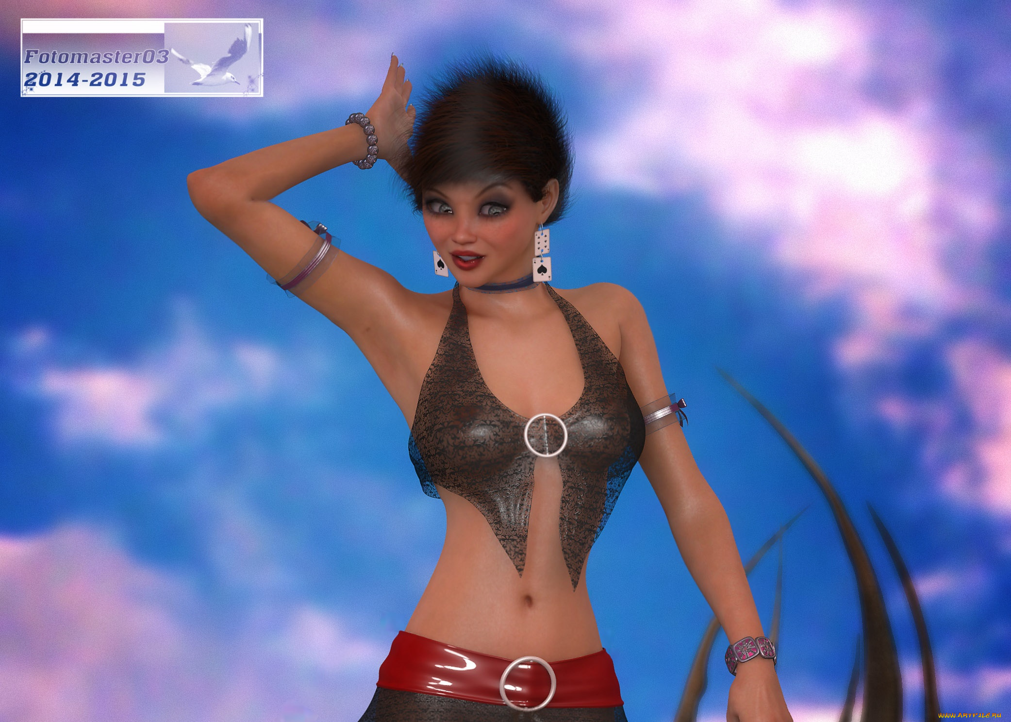 3д, графика, люди, , people, облака, фон, взгляд, девушка