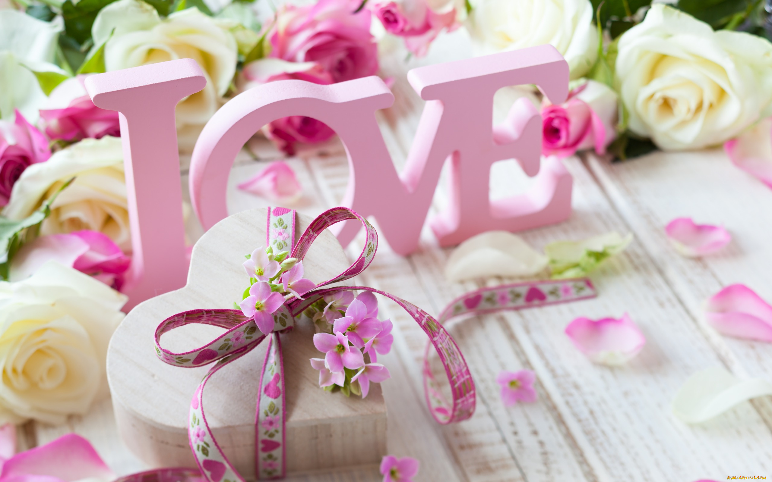 праздничные, день, святого, валентина, , сердечки, , любовь, розы, лепестки, бант