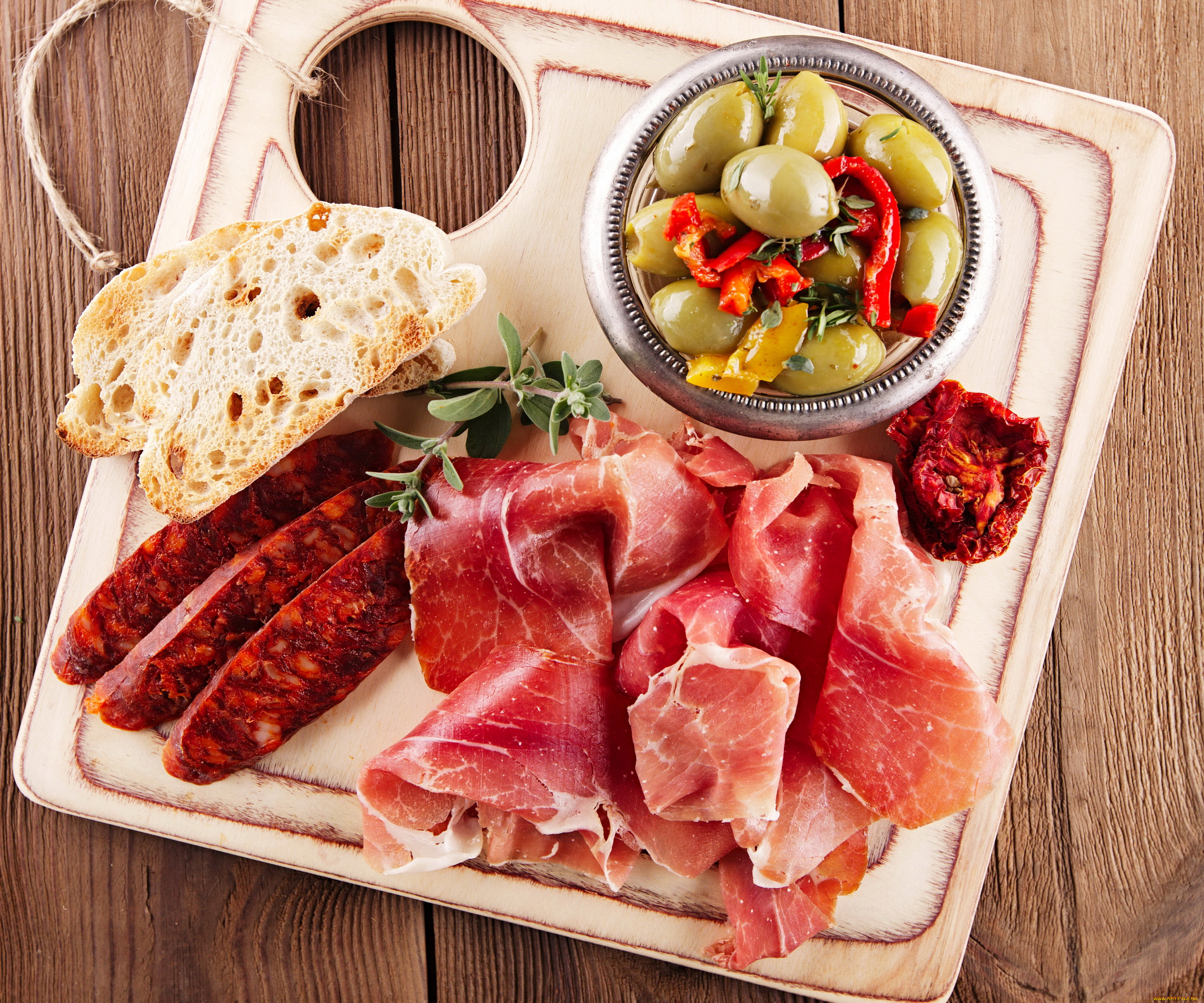 еда, колбасные, изделия, мясо, ветчина, маслины, колбаса, хлеб