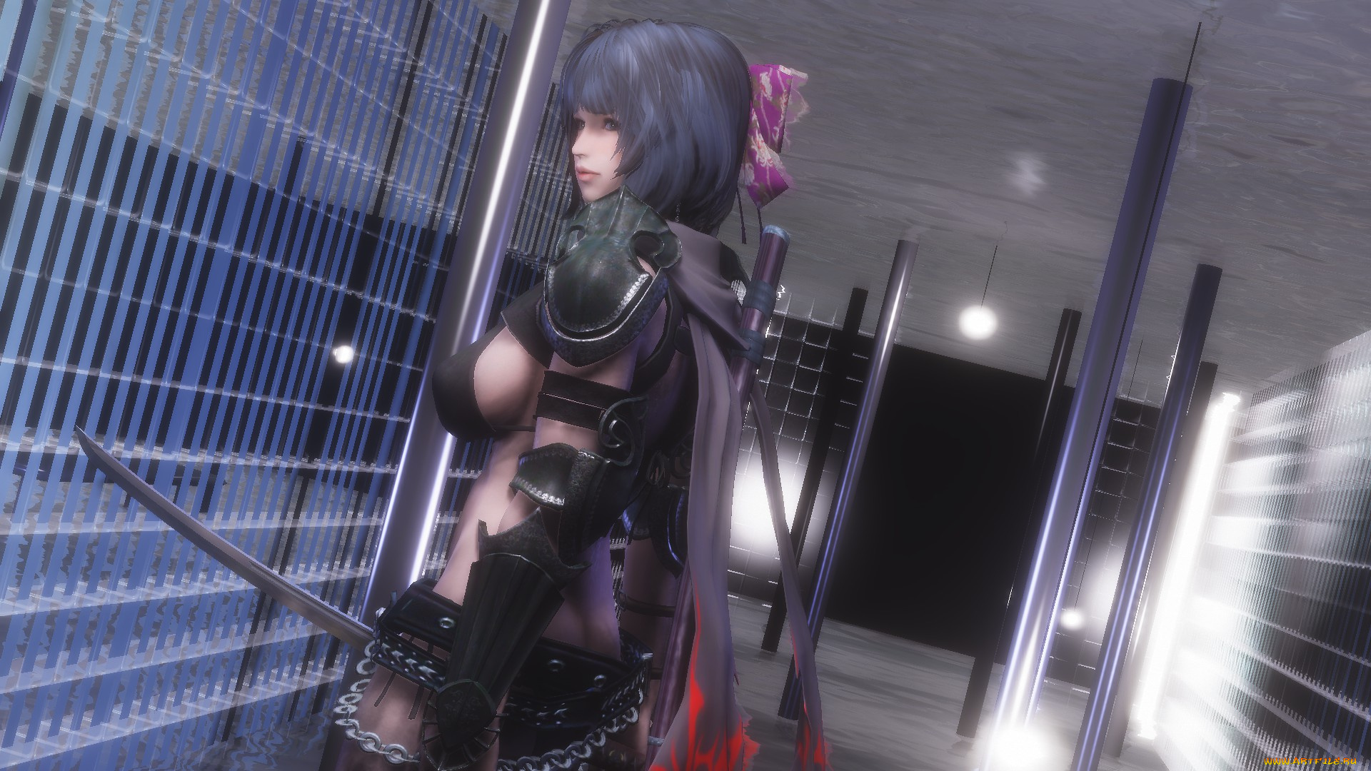 3д, графика, аниме, , anime, оружие, фон, взгляд, девушка