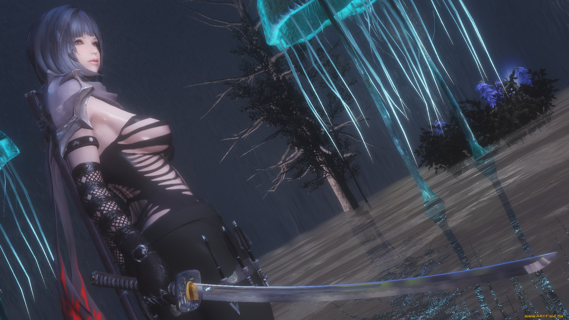 3д, графика, аниме, , anime, оружие, фон, взгляд, девушка