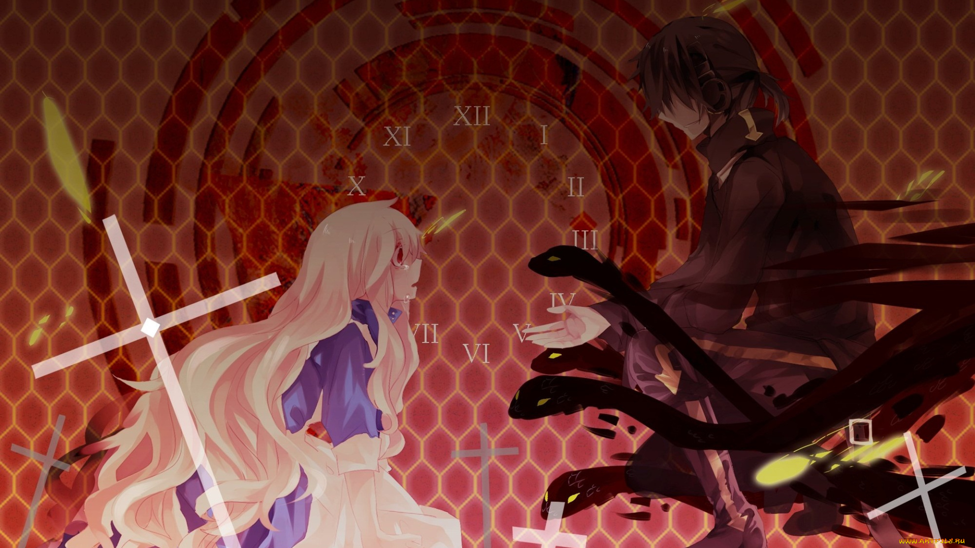 аниме, kagerou, project, крест, арт, девочка, парень