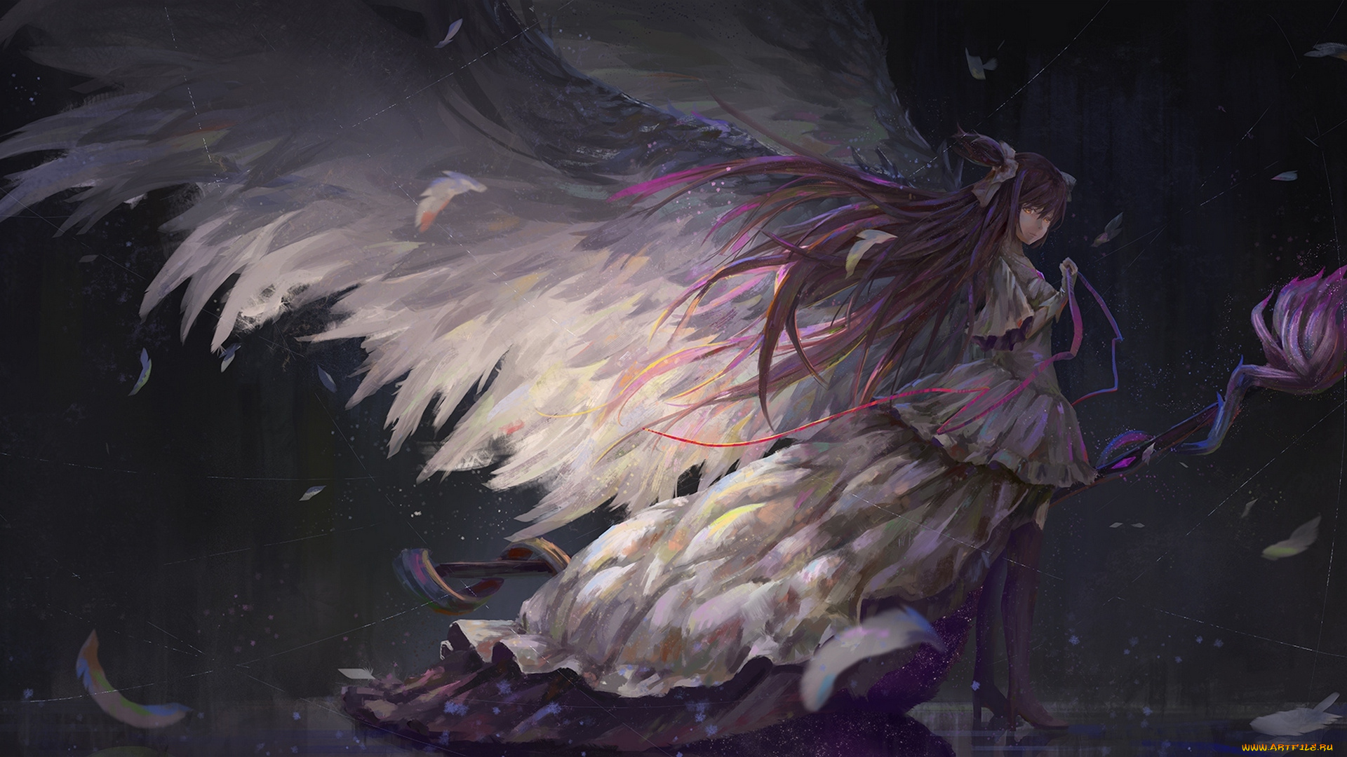 аниме, mahou, shoujo, madoka, magika, tianya, beiming, арт, лента, goddess, madoka, магия, крылья, kaname, девушка, mahou, shoujo, magica