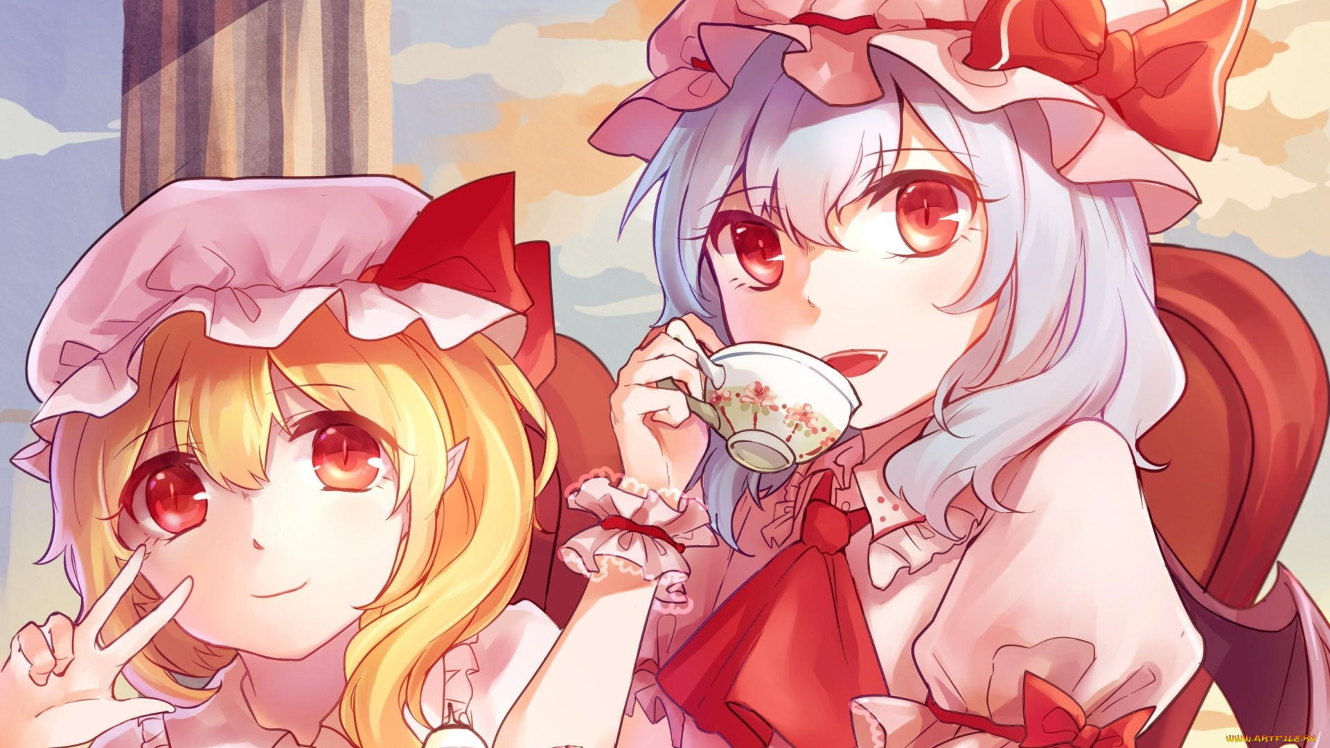 аниме, touhou, взгляд, девушки, фон