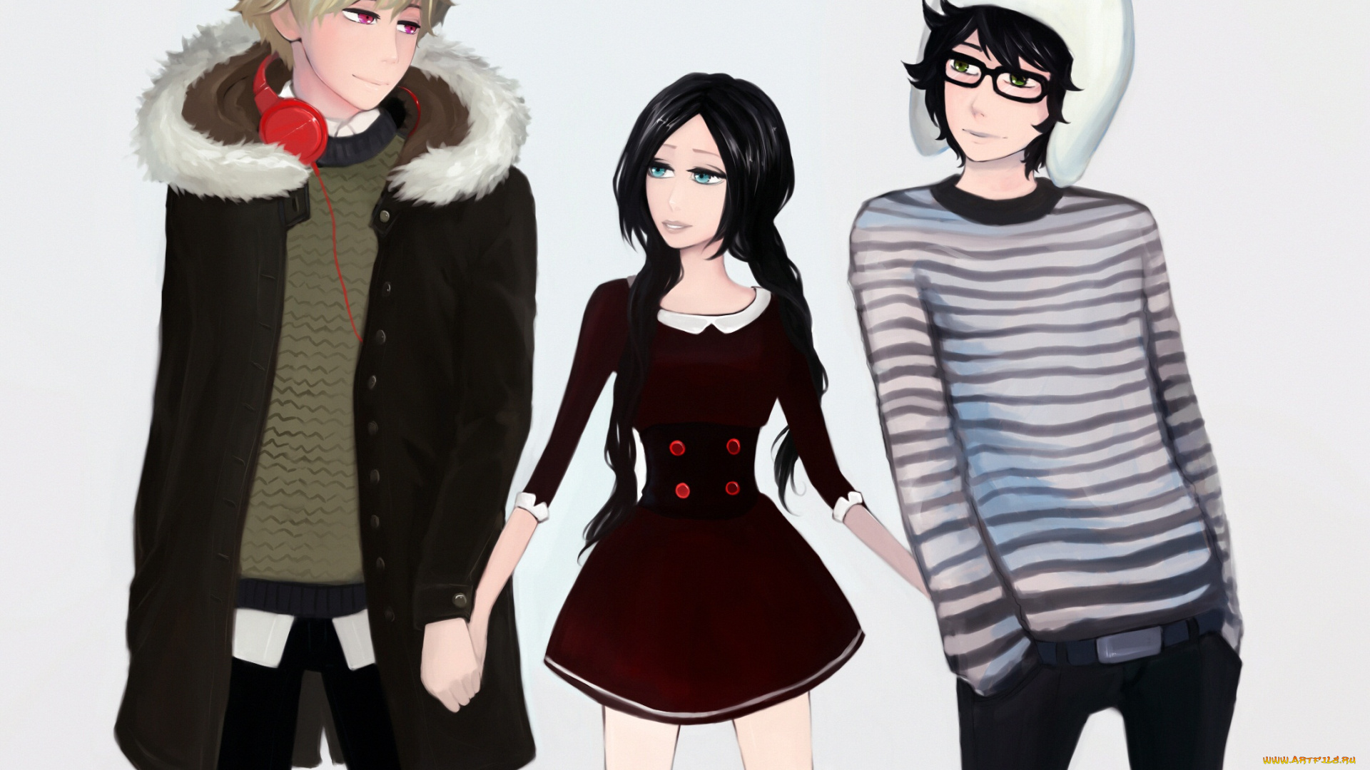 аниме, unknown, , другое, парни, девушка, трио, арт, фон