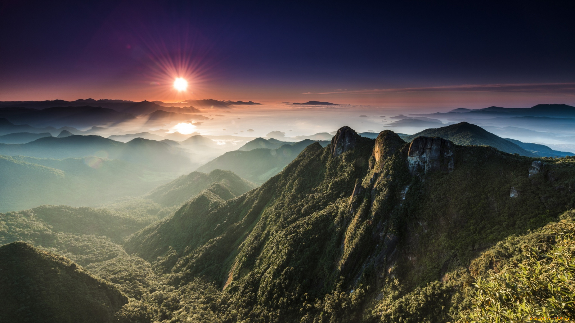 природа, горы, солнце, долина, панорама, пейзаж