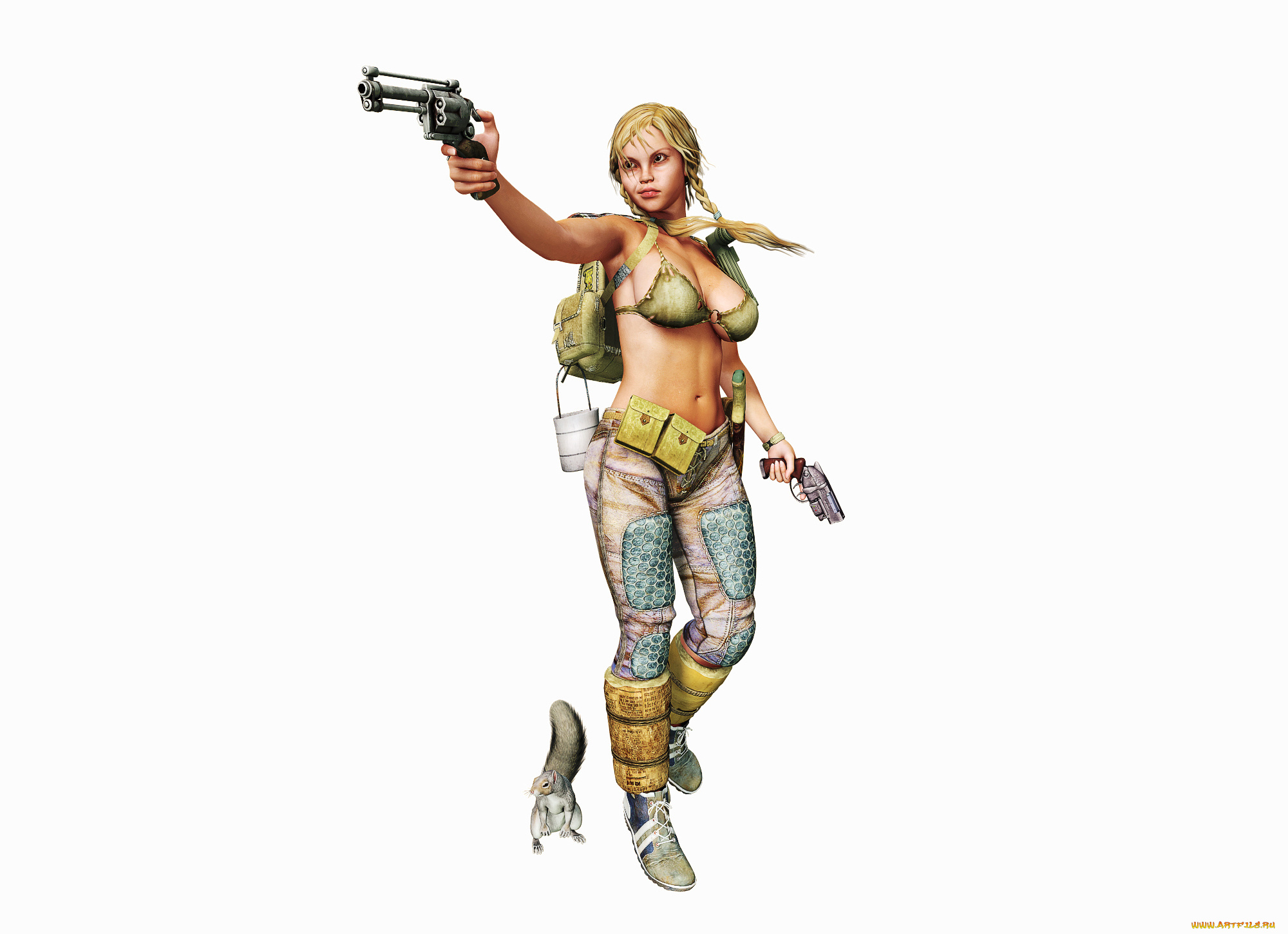 3д, графика, люди, , people, фон, девушка, белка, пистолет