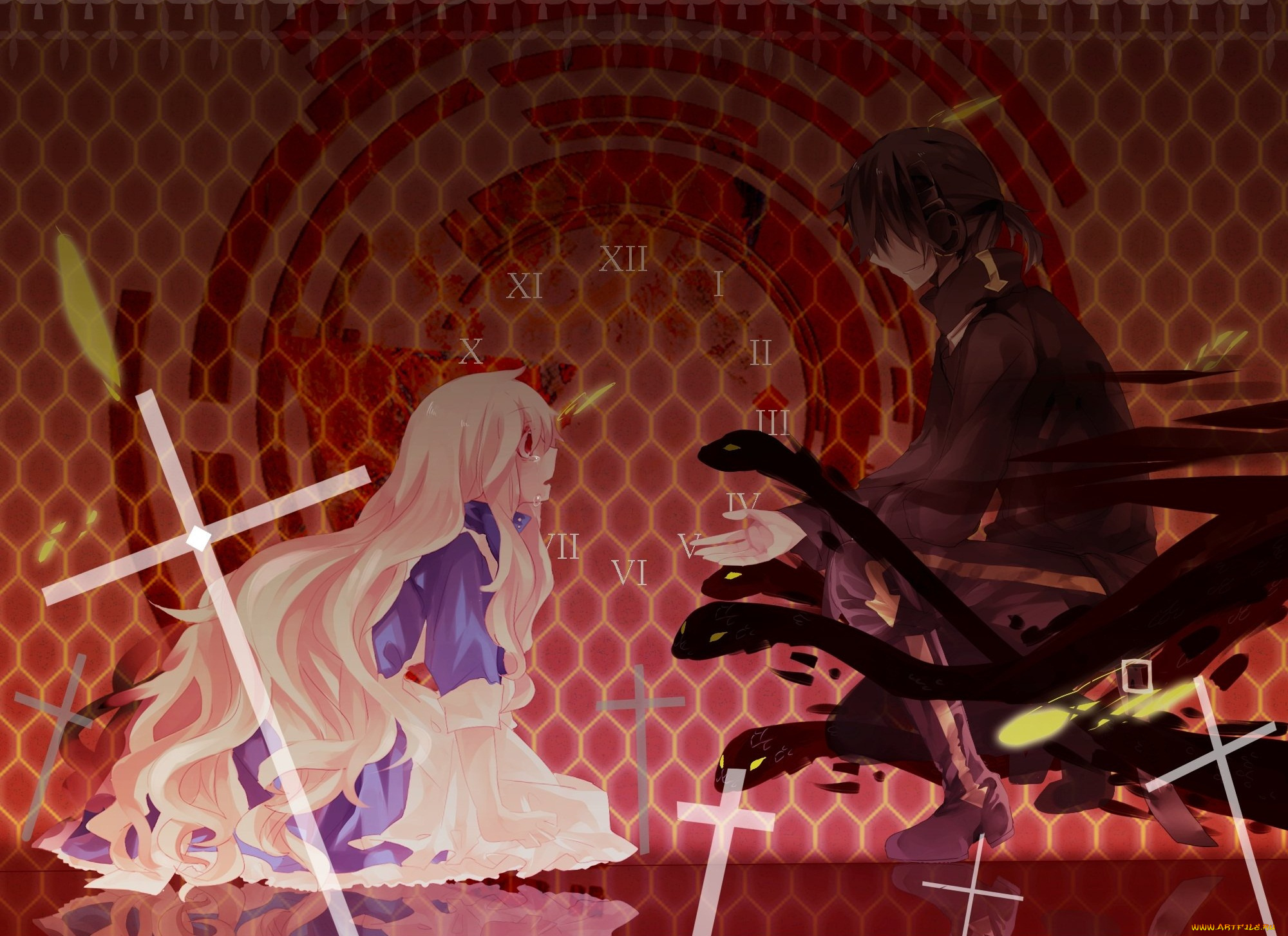 аниме, kagerou, project, крест, арт, девочка, парень