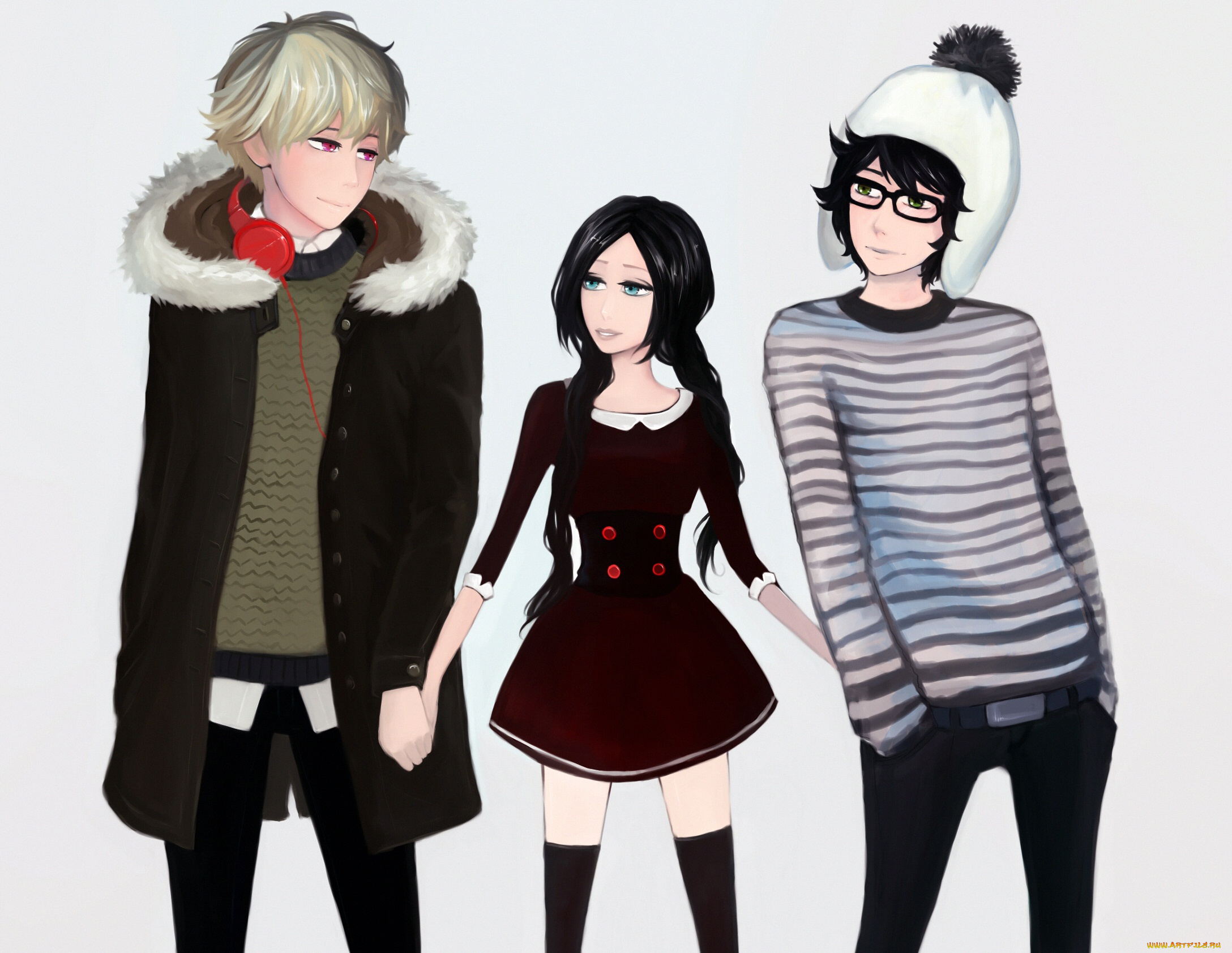 аниме, unknown, , другое, парни, девушка, трио, арт, фон