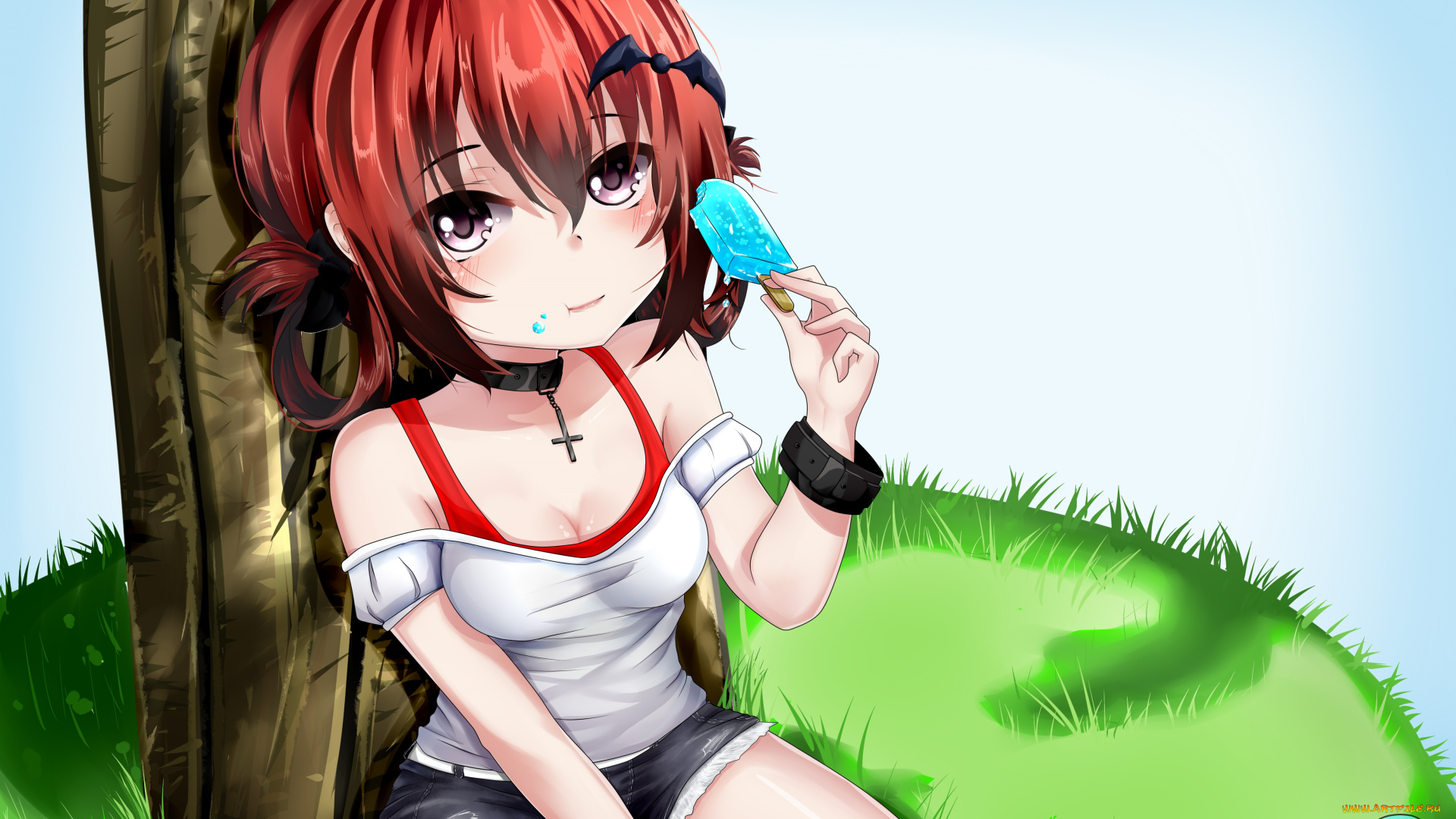 аниме, gabriel, dropout, взгляд, девушка, фон