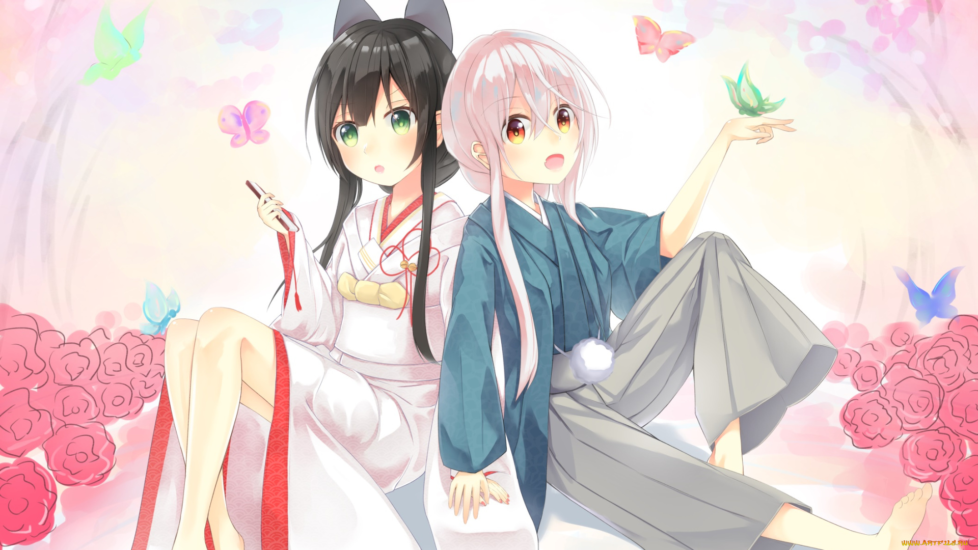 аниме, urara, meirochou, фон, взгляд, девушки