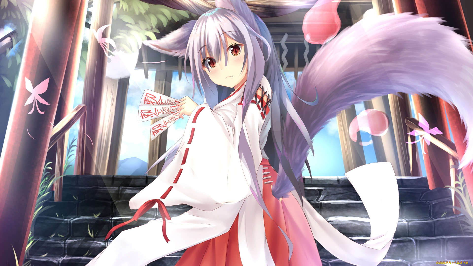 аниме, животные, , существа, взгляд, фон, девушка