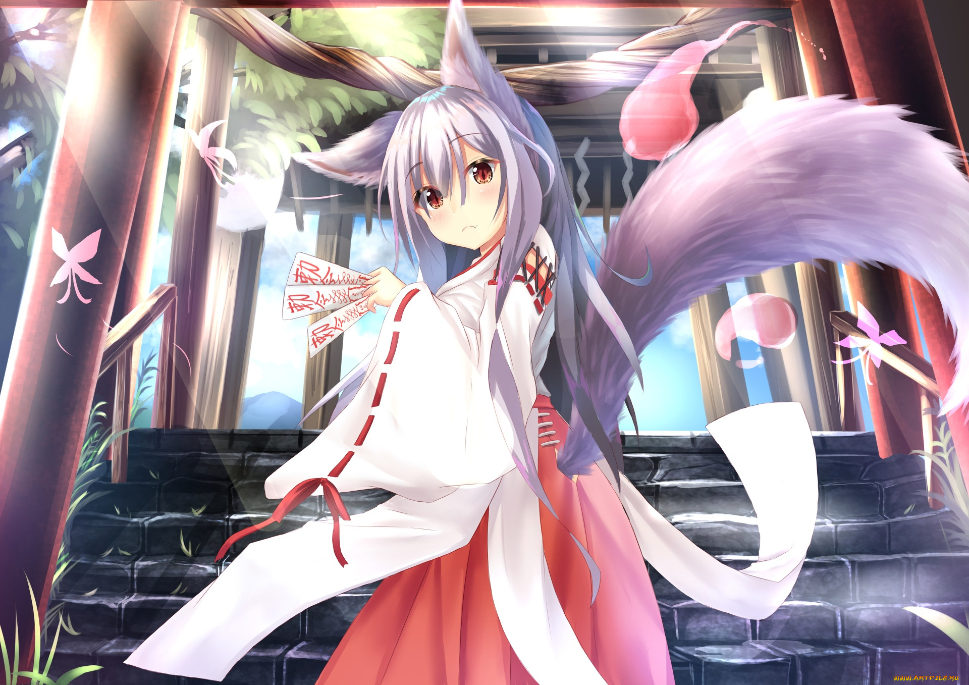 аниме, животные, , существа, взгляд, фон, девушка