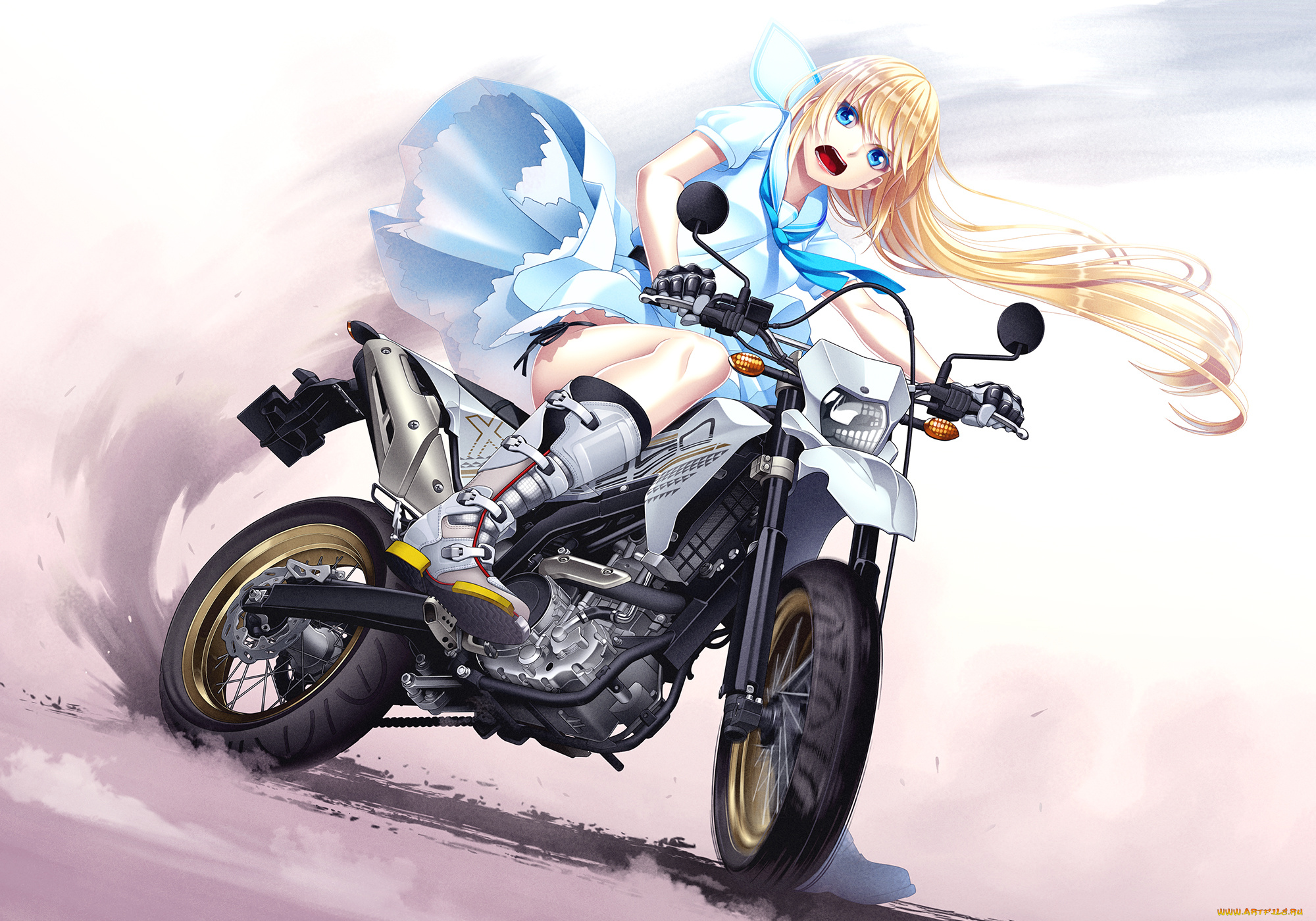 аниме, оружие, , техника, , технологии, девушка, мотоцикл