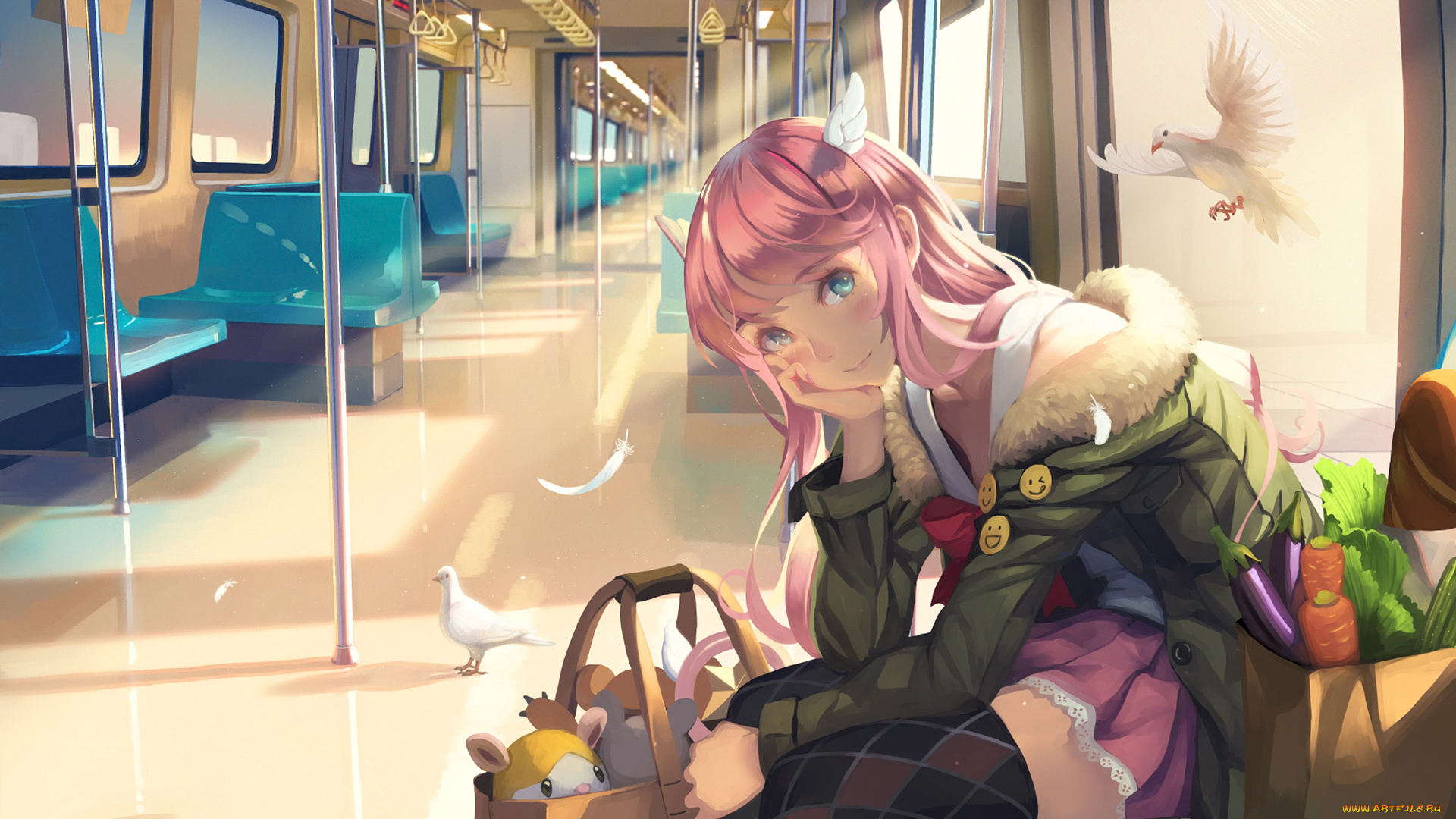 аниме, животные, , существа, фон, взгляд, девушка