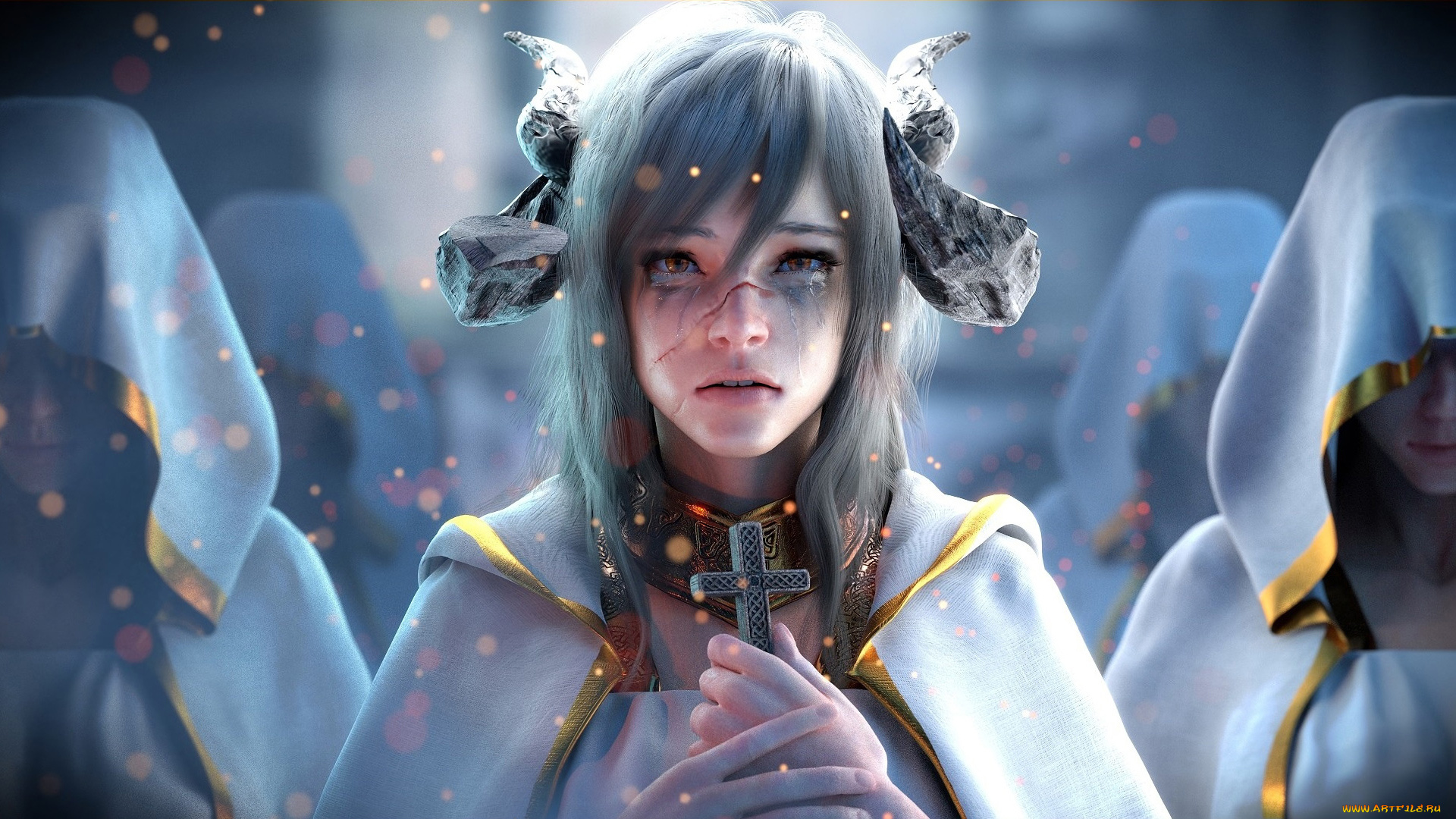 фэнтези, демоны, рога, крест