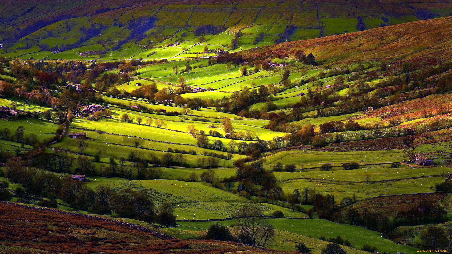 города, -, панорамы, холмы, долина