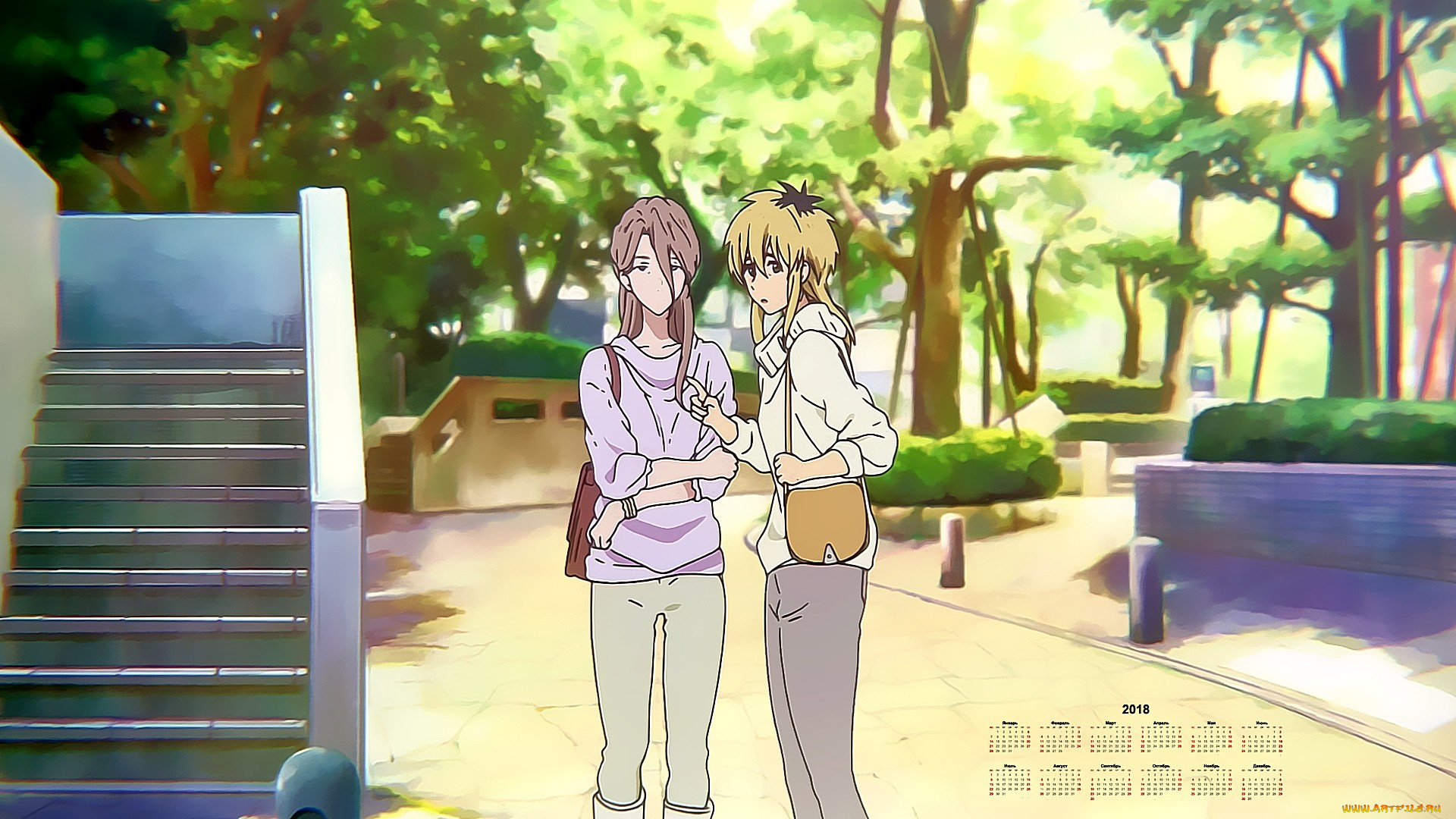 календари, аниме, 2018, девушка, взгляд, улица