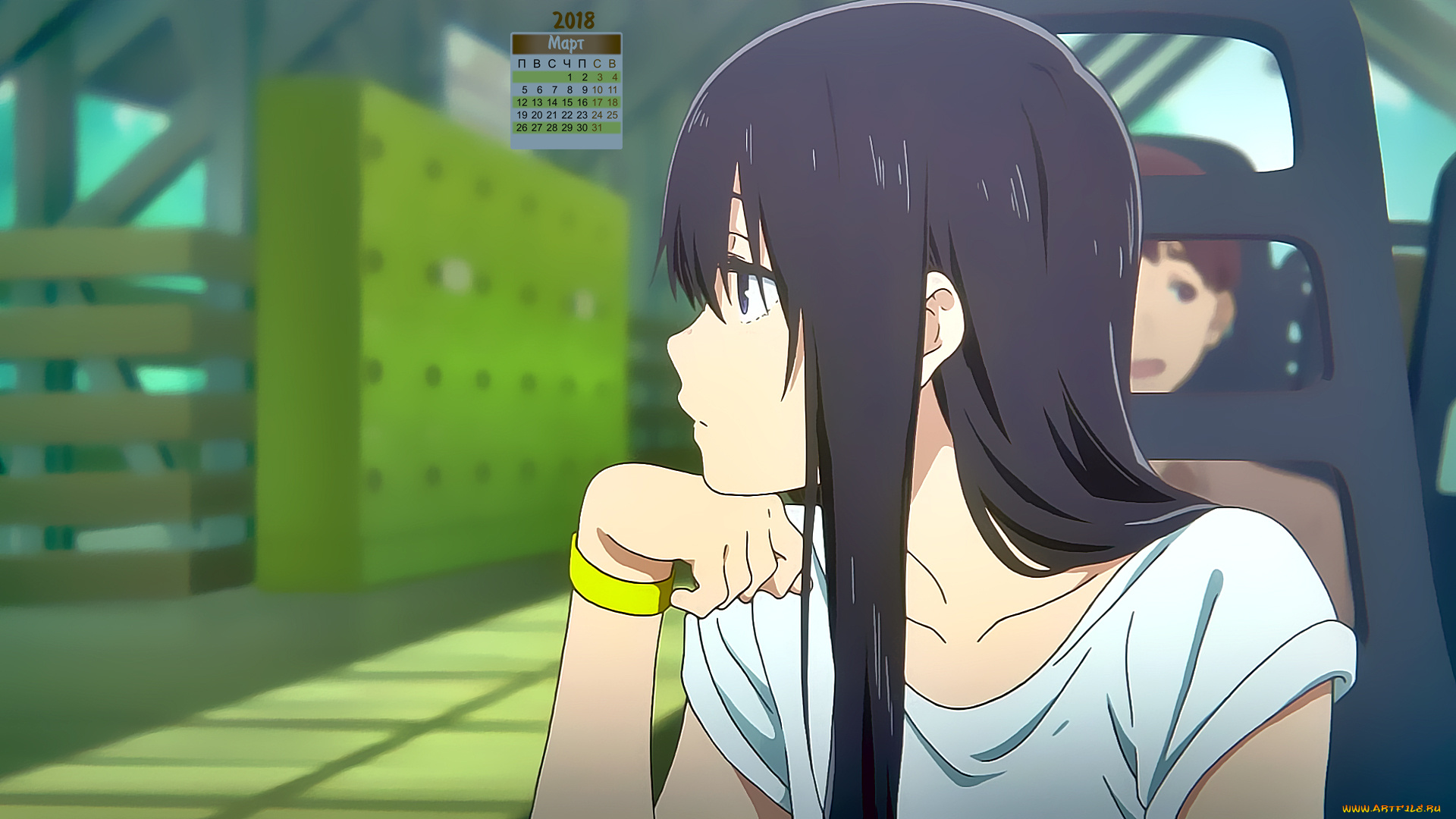 календари, аниме, девочка, 2018, взгляд, профиль, лицо