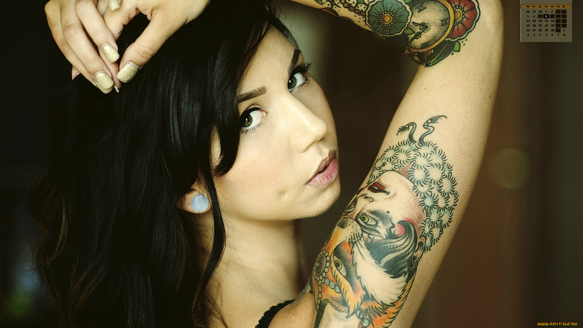 календари, девушки, взгляд, 2018, тату, лицо
