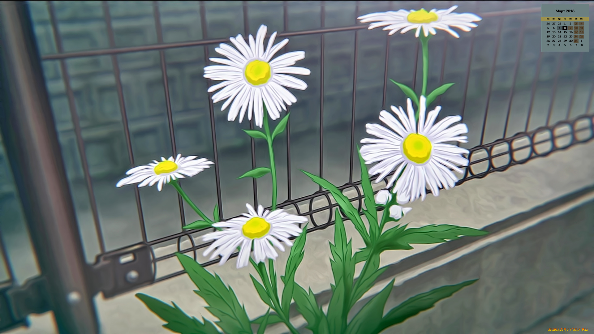 календари, рисованные, , векторная, графика, 2018, цветы