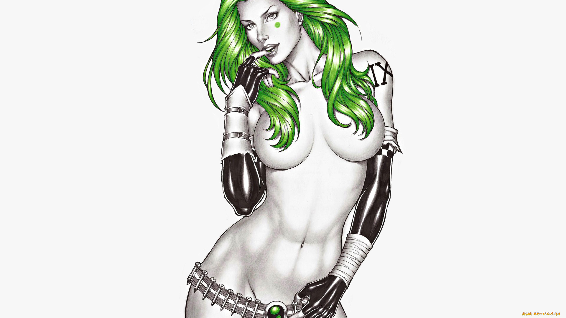 рисованное, комиксы, тату, девушка, взгляд, фон