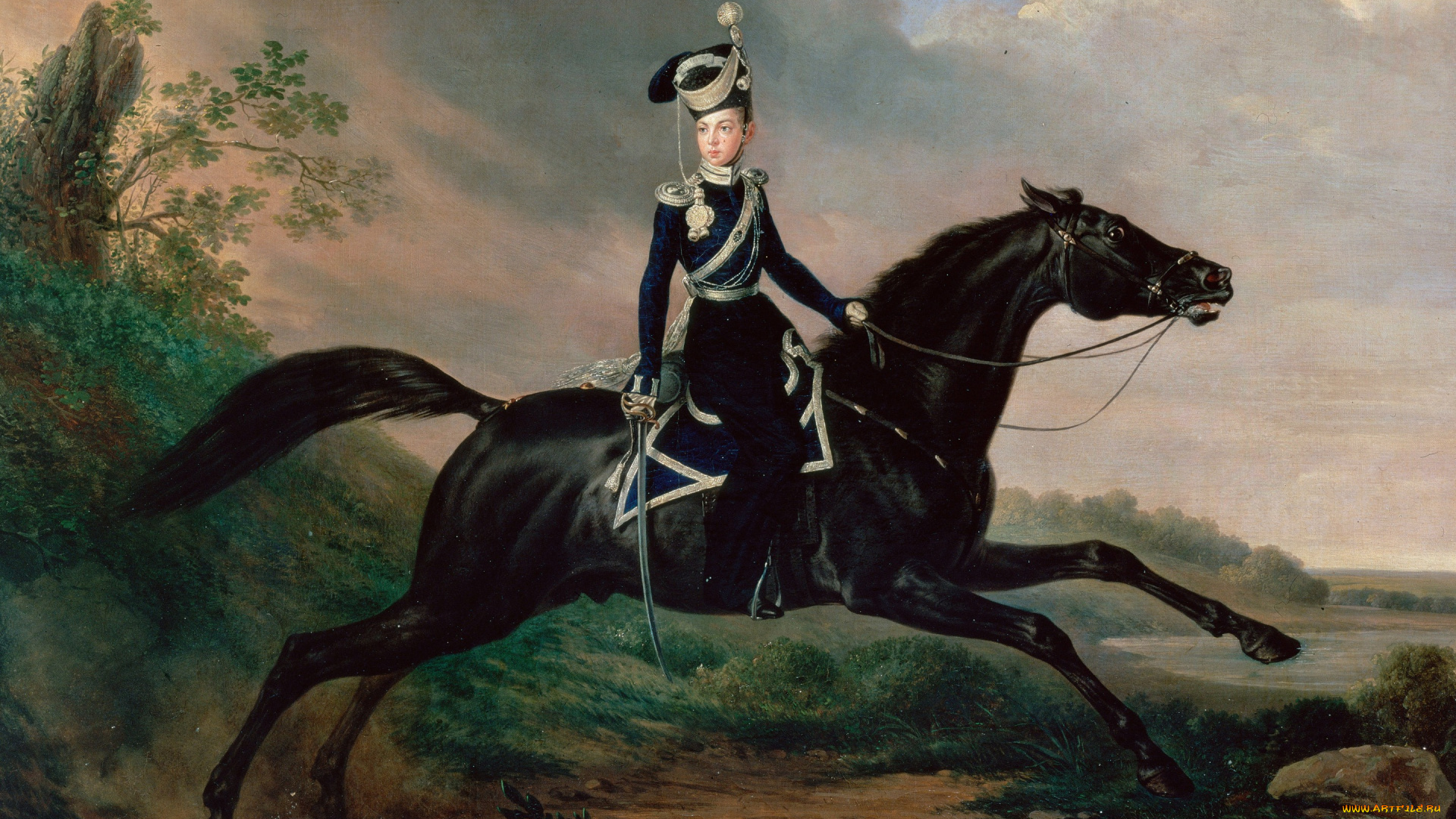 рисованное, живопись, франц, крюгер, картина, конный, портрет, великого, князя, александра, николаевича