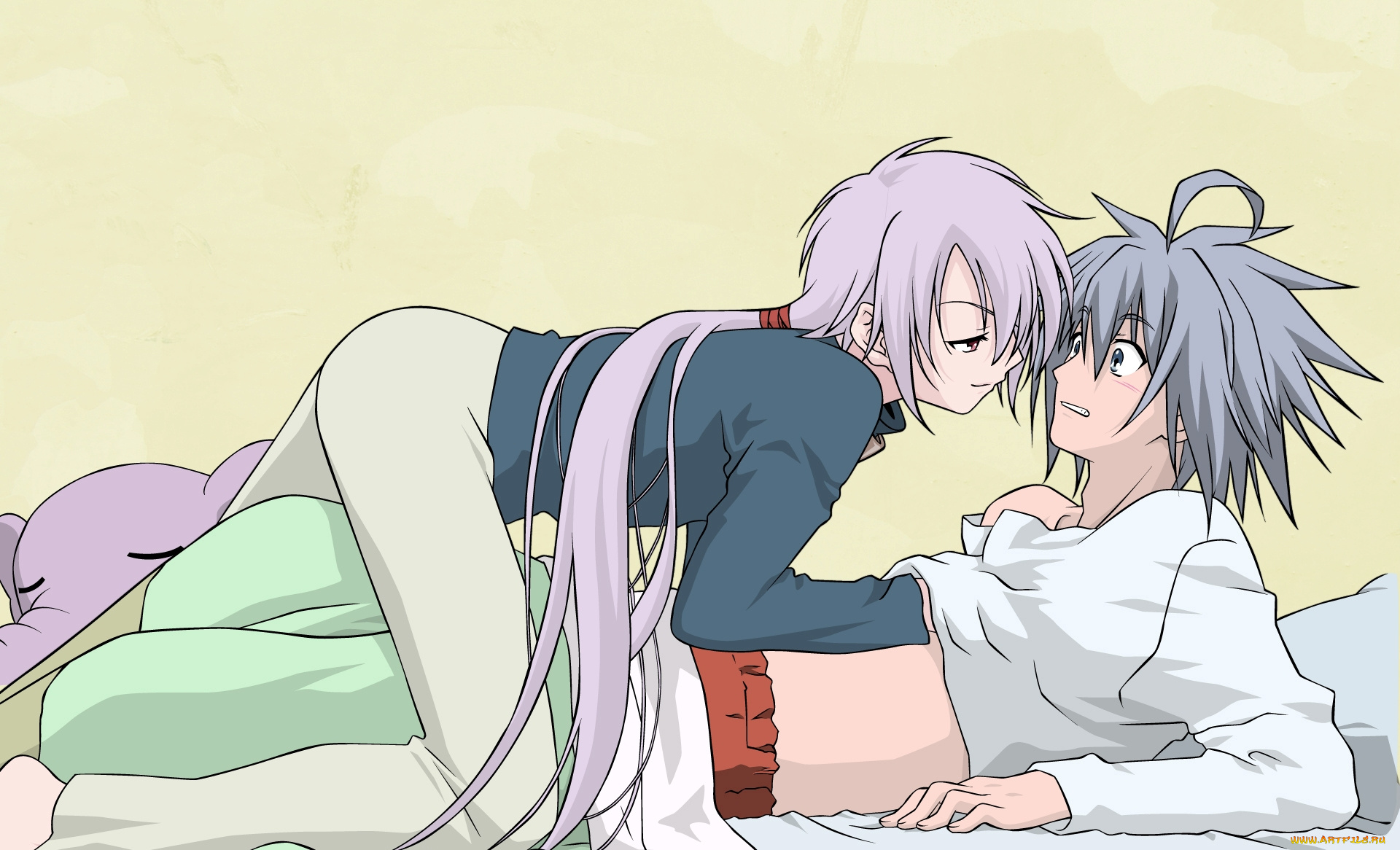 аниме, unknown, , другое, , парни, волосы, постель
