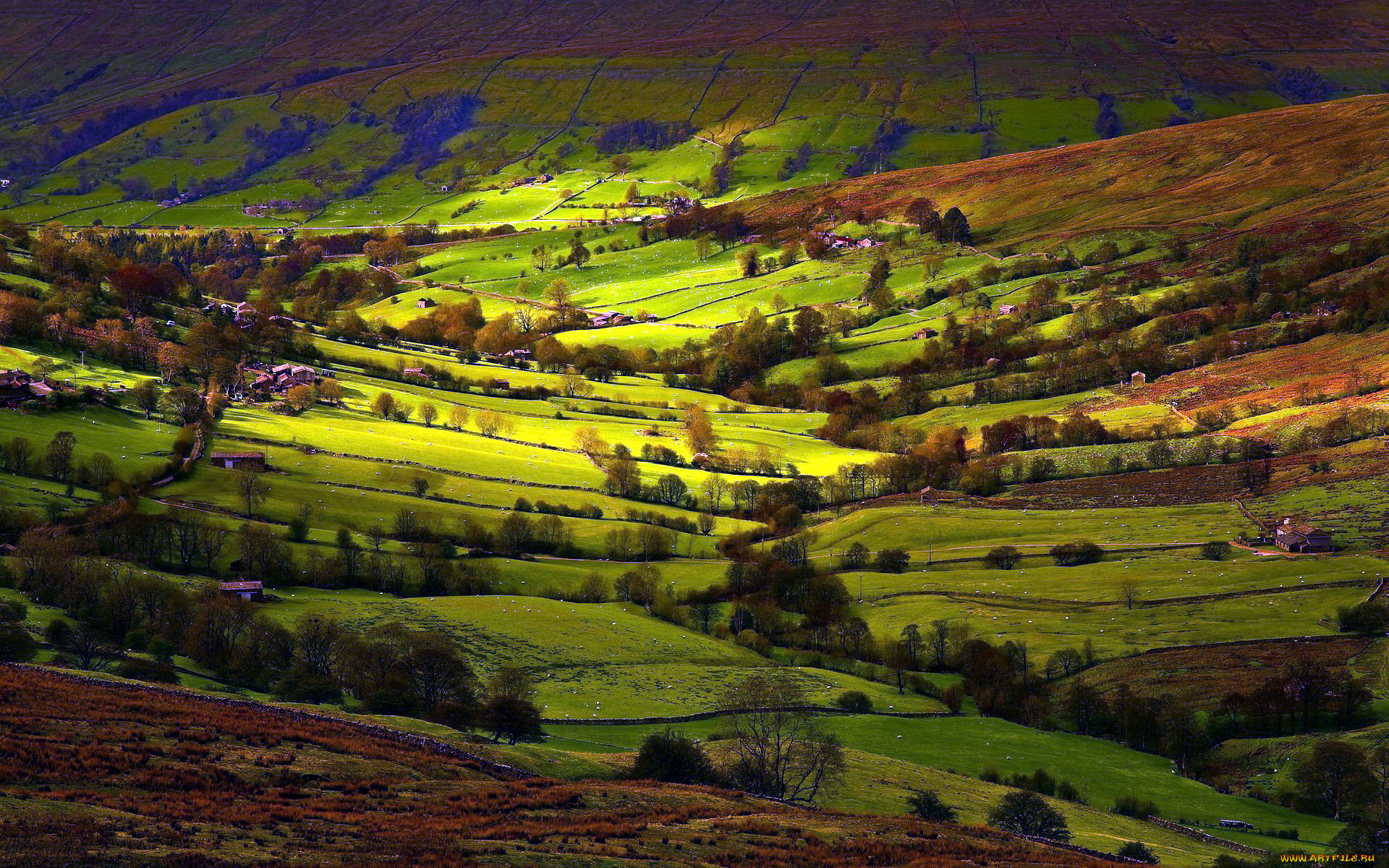 города, -, панорамы, холмы, долина