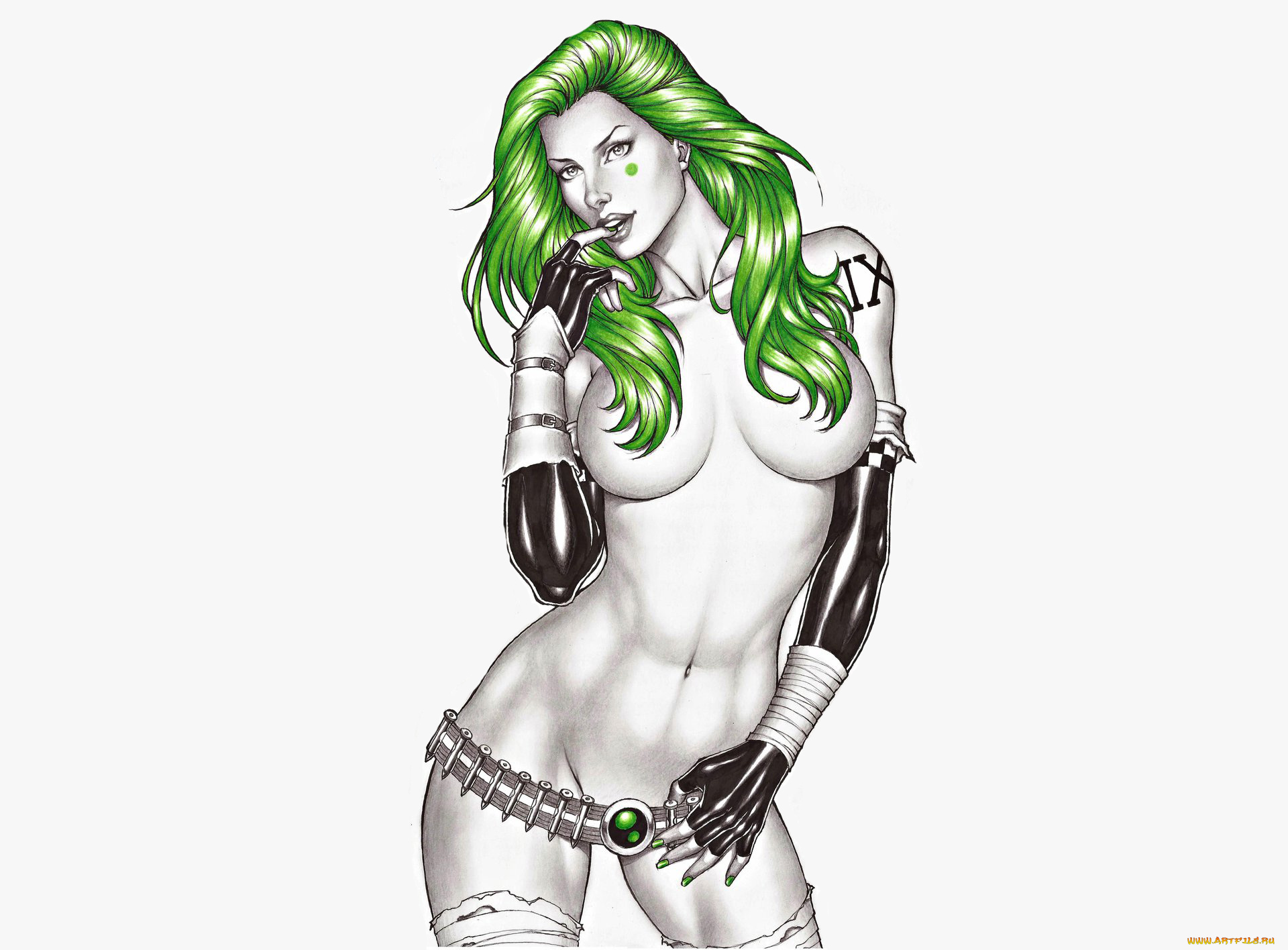 рисованное, комиксы, тату, девушка, взгляд, фон