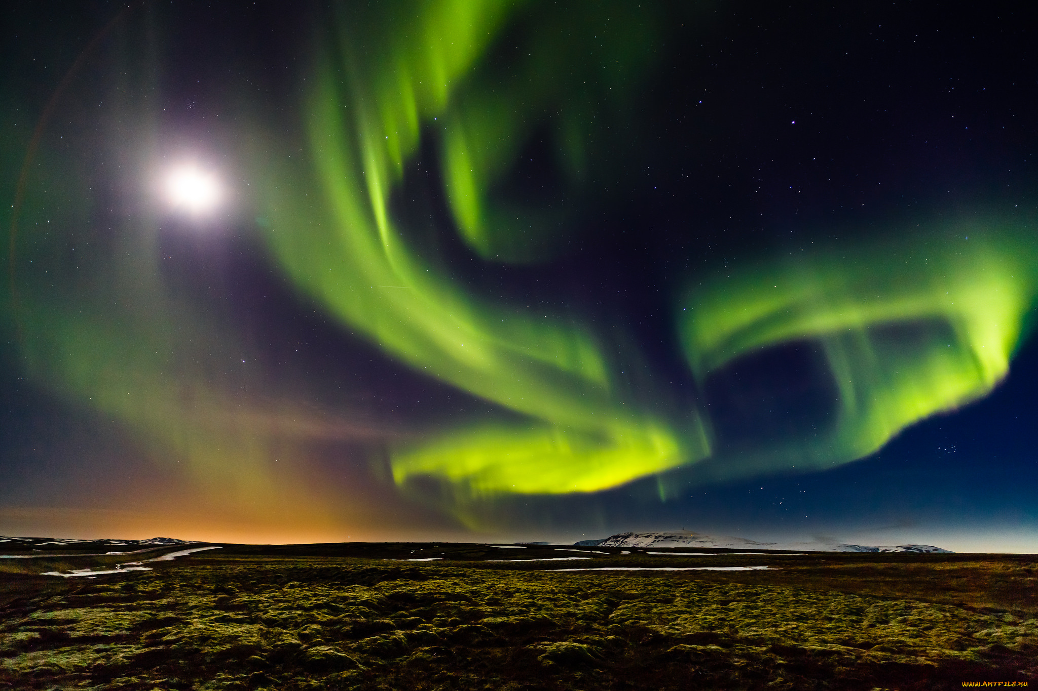 природа, северное, сияние, простор