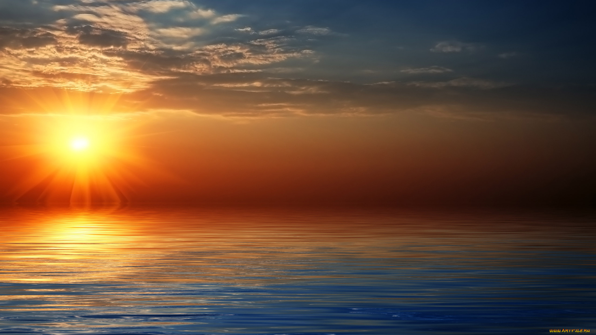 3д, графика, природа, , nature, закат, море, солнце, облака, небо