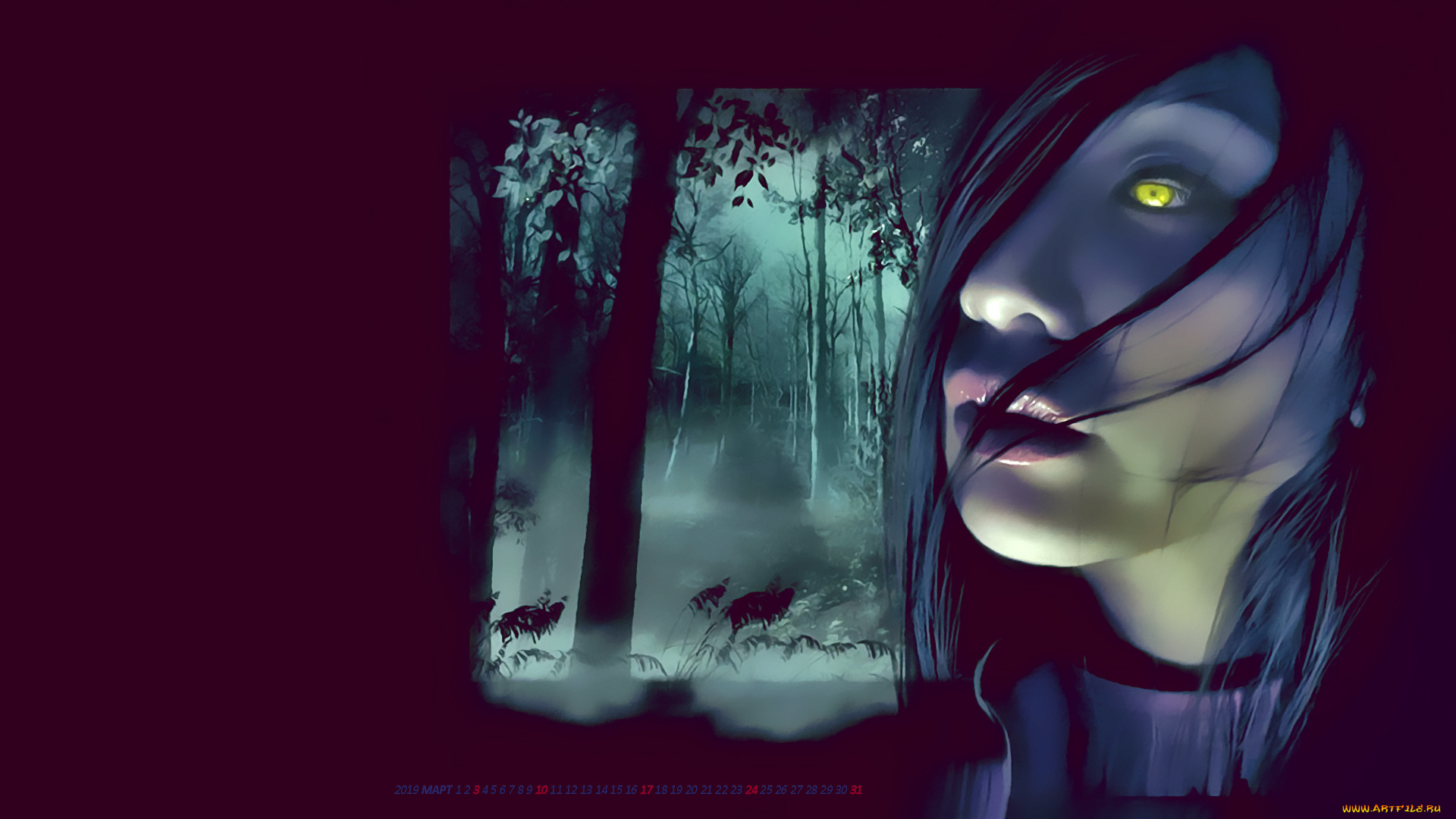 календари, фэнтези, девушка, растения, лицо