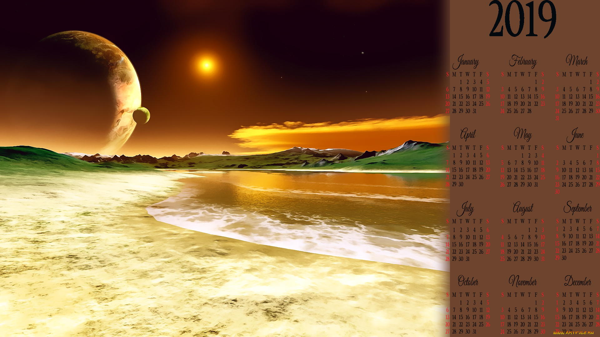 календари, компьютерный, дизайн, природа, планета, водоем