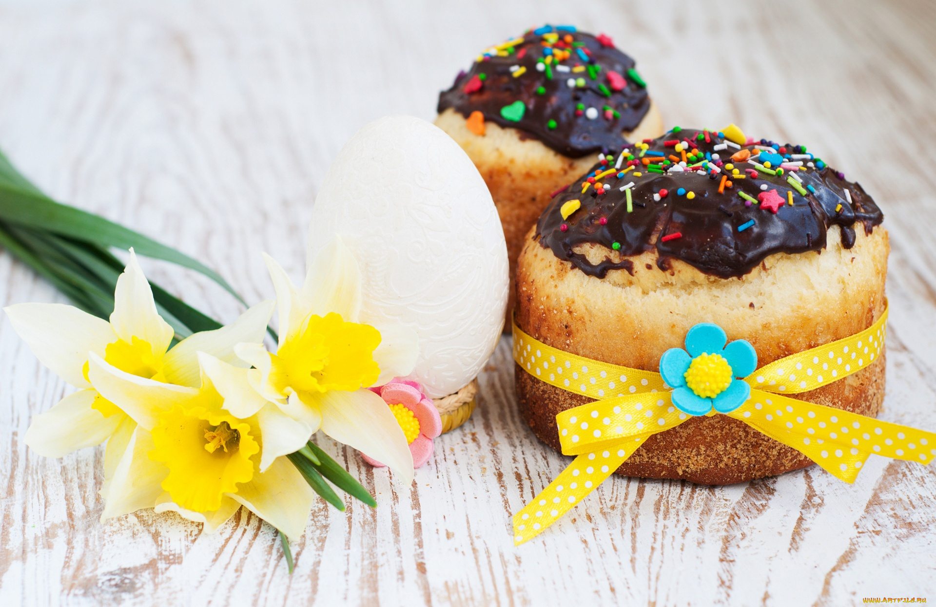 праздничные, пасха, глазурь, нарцисс, яйцо, кулич, бант