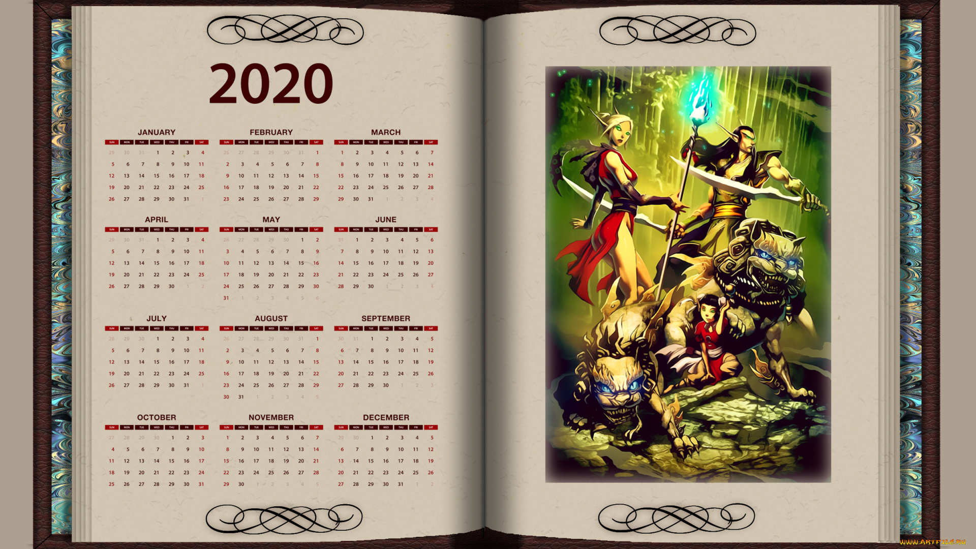 календари, фэнтези, книга, существо, 2020, оружие, эльф, девушка, calendar