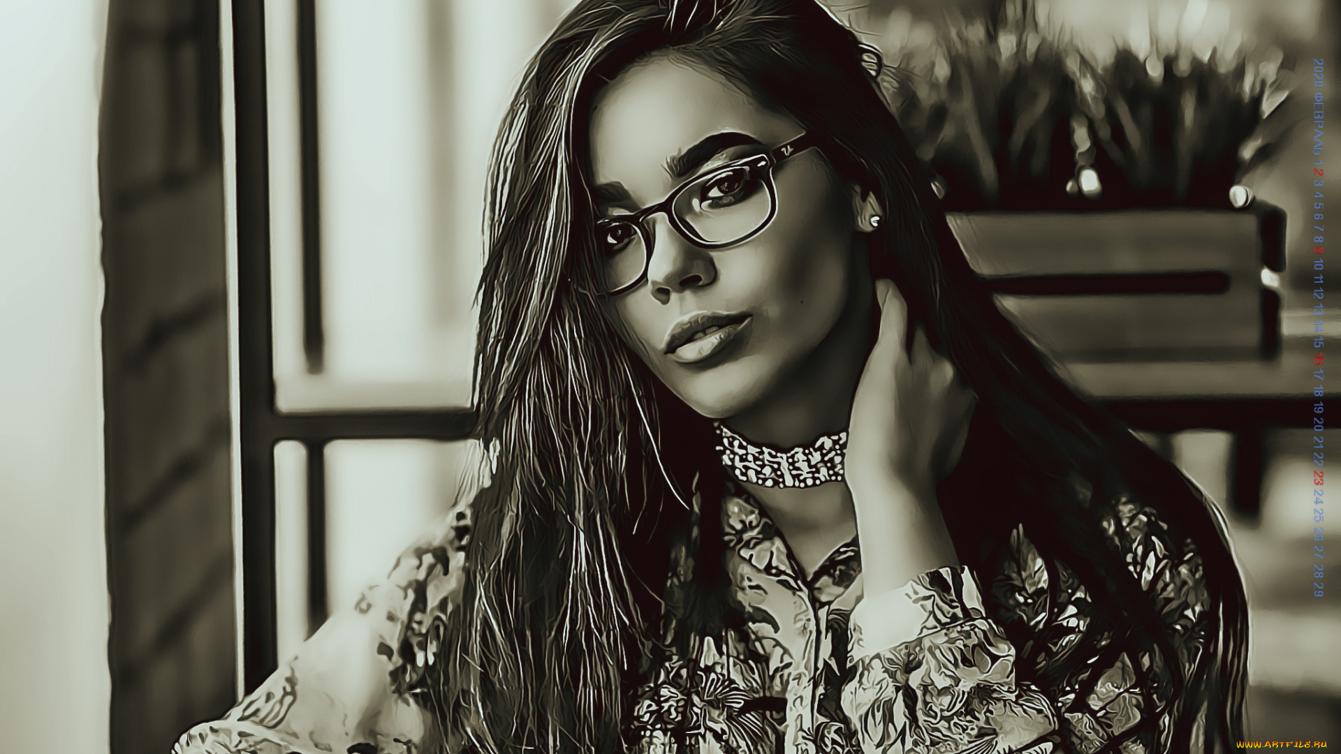 календари, компьютерный, дизайн, 2020, женщина, calendar, девушка, взгляд, очки