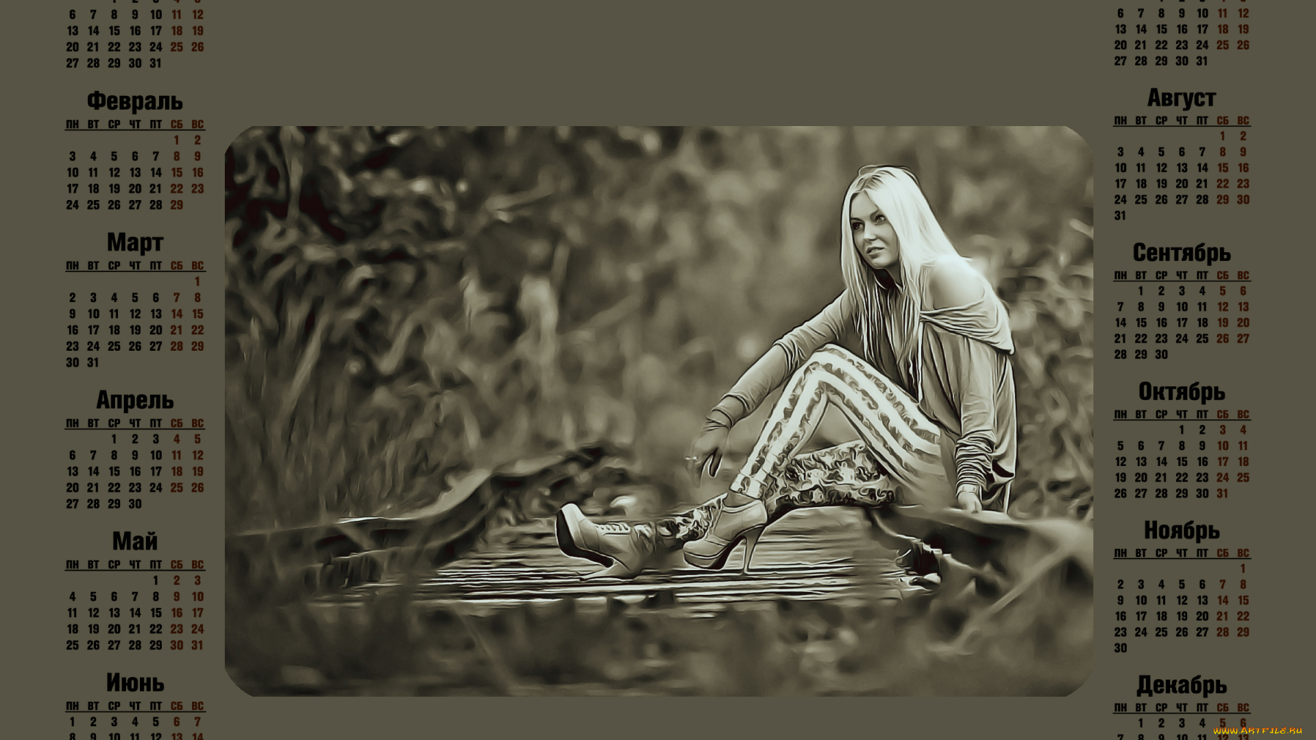 календари, компьютерный, дизайн, девушка, женщина, calendar, 2020, водоем, блондинка, природа