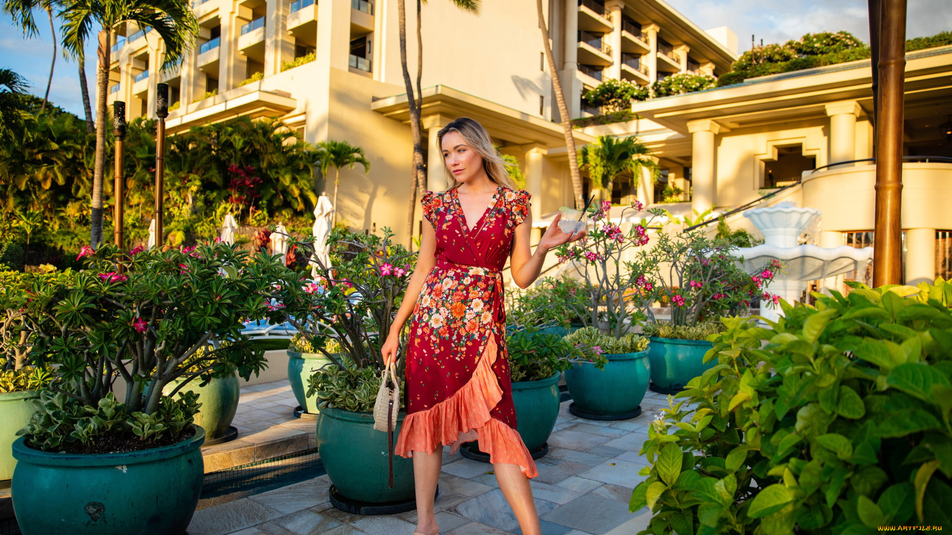 katrina, bowden, девушки, здание, сад, сумка, платье, блондинка, katrina, bowden